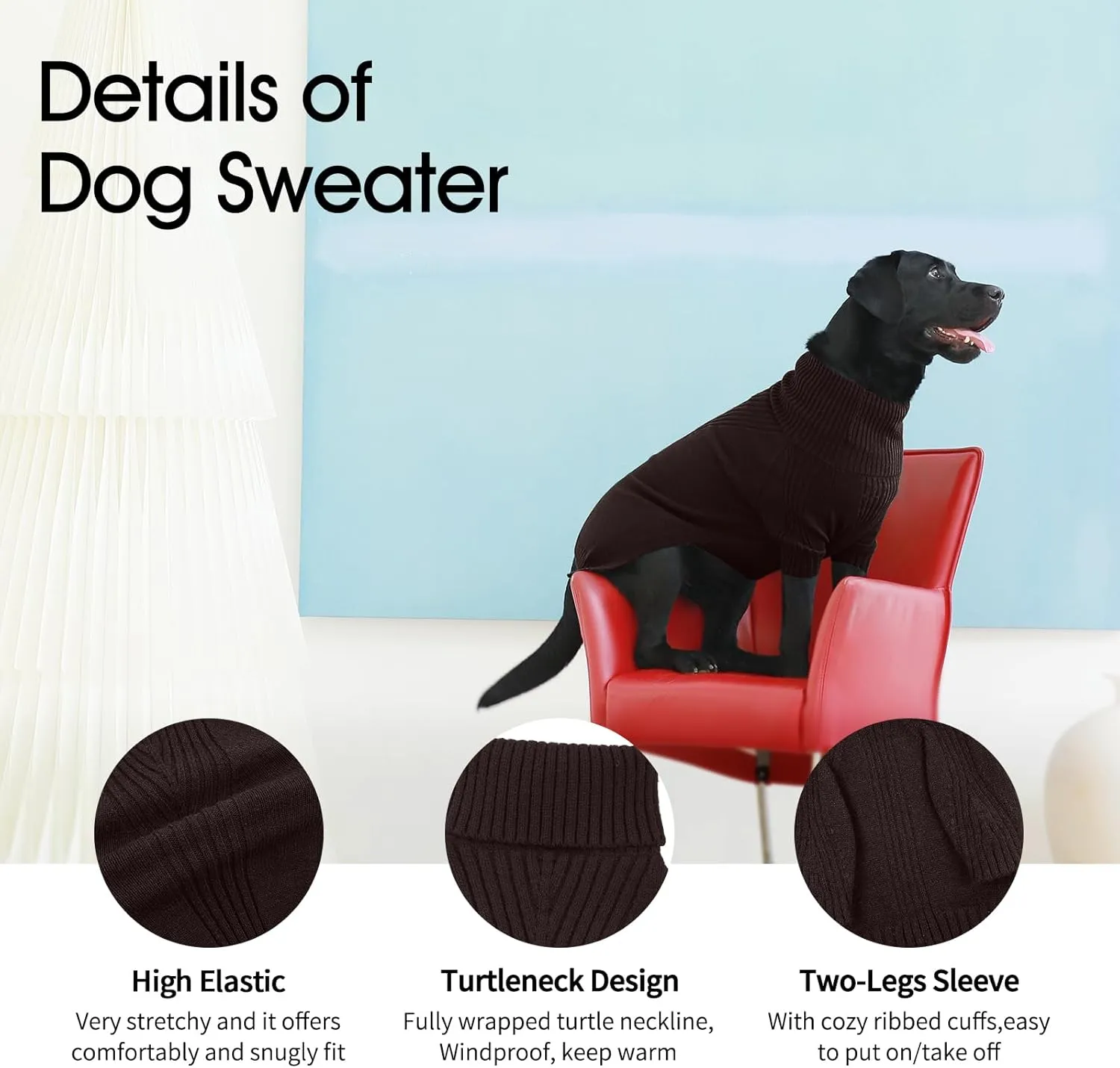 IECOii Extra-Large Dog Sweater 5XL,Christmas Dog Sweaters for Extra Large Dogs Girl Boy,Turtleneck Knitted Knitwear Easy On Doggie Sweatshirt Dog Sweater for Doberman,Great Dane(Brown,XXXXXL)