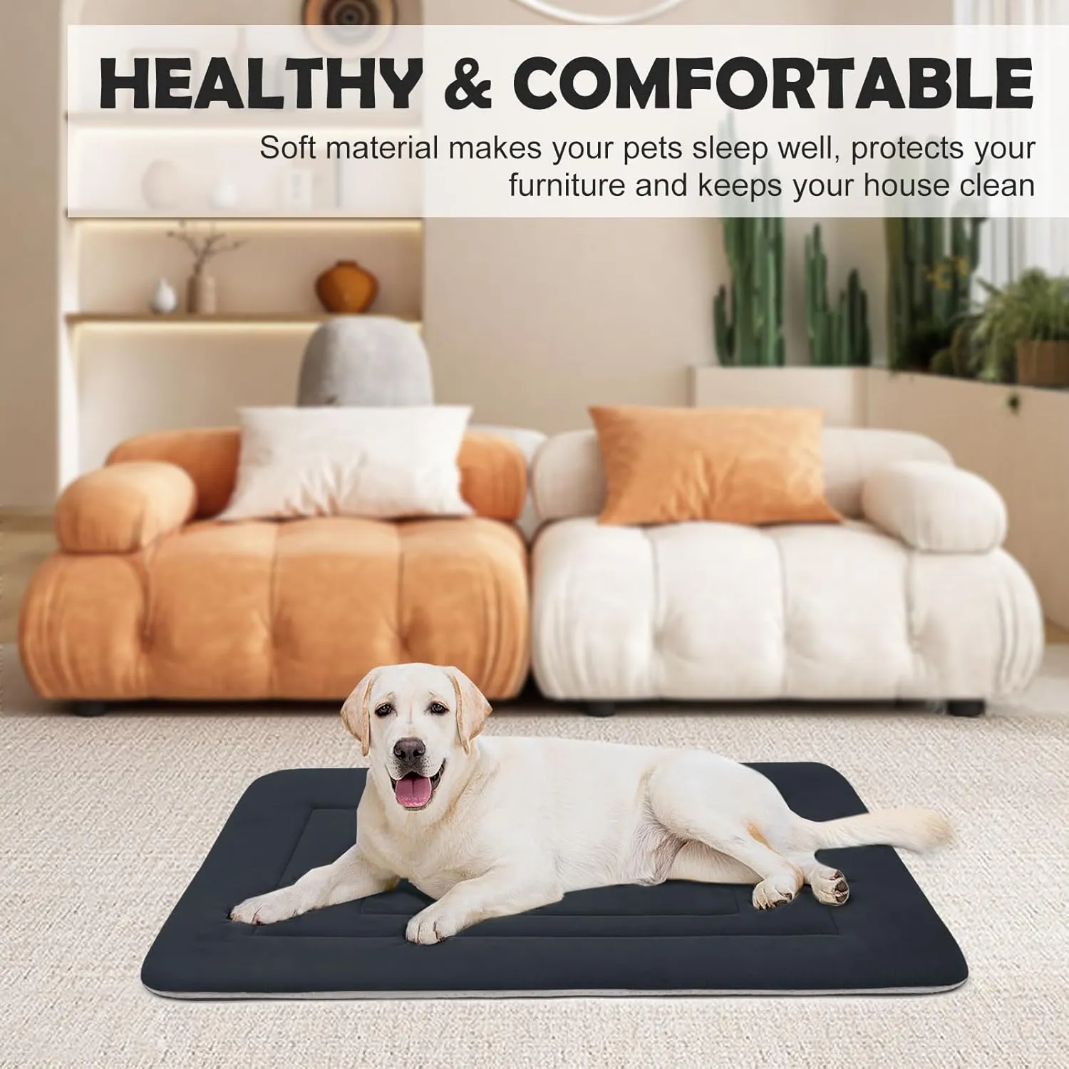 JoicyCo Soft Dog Crate Bed Pad Mat, 42 in Non-Slip Bottom Washable for Large Dogs, Pet Mattress Kennel Pad, Dark Gray