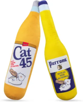 KittiForti 2-Pack Organic Silvervine Catnip Substitute Toys for Cats & Kittens | 100% All-Natural Wild Harvested Silvervine | 2 Refillable Beer Bottle Plush Cat Toys