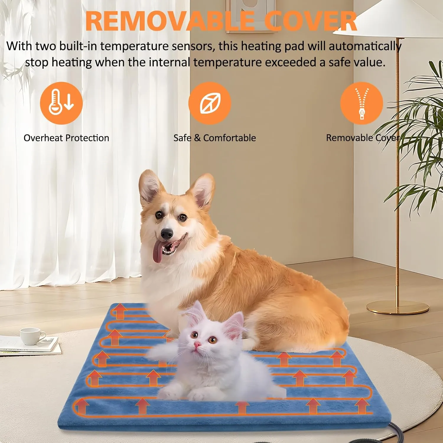 Large Size Pet Heated Pad Electric Heating Pad for Dogs, Waterproof Dog Cat Heated Bed Pad, Adjustable Warming Mat with 6 Temperature & 4 Timers Set Auto Off Anti-Chew Cord (XL-36"x24")