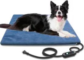 Large Size Pet Heated Pad Electric Heating Pad for Dogs, Waterproof Dog Cat Heated Bed Pad, Adjustable Warming Mat with 6 Temperature & 4 Timers Set Auto Off Anti-Chew Cord (XL-36"x24")