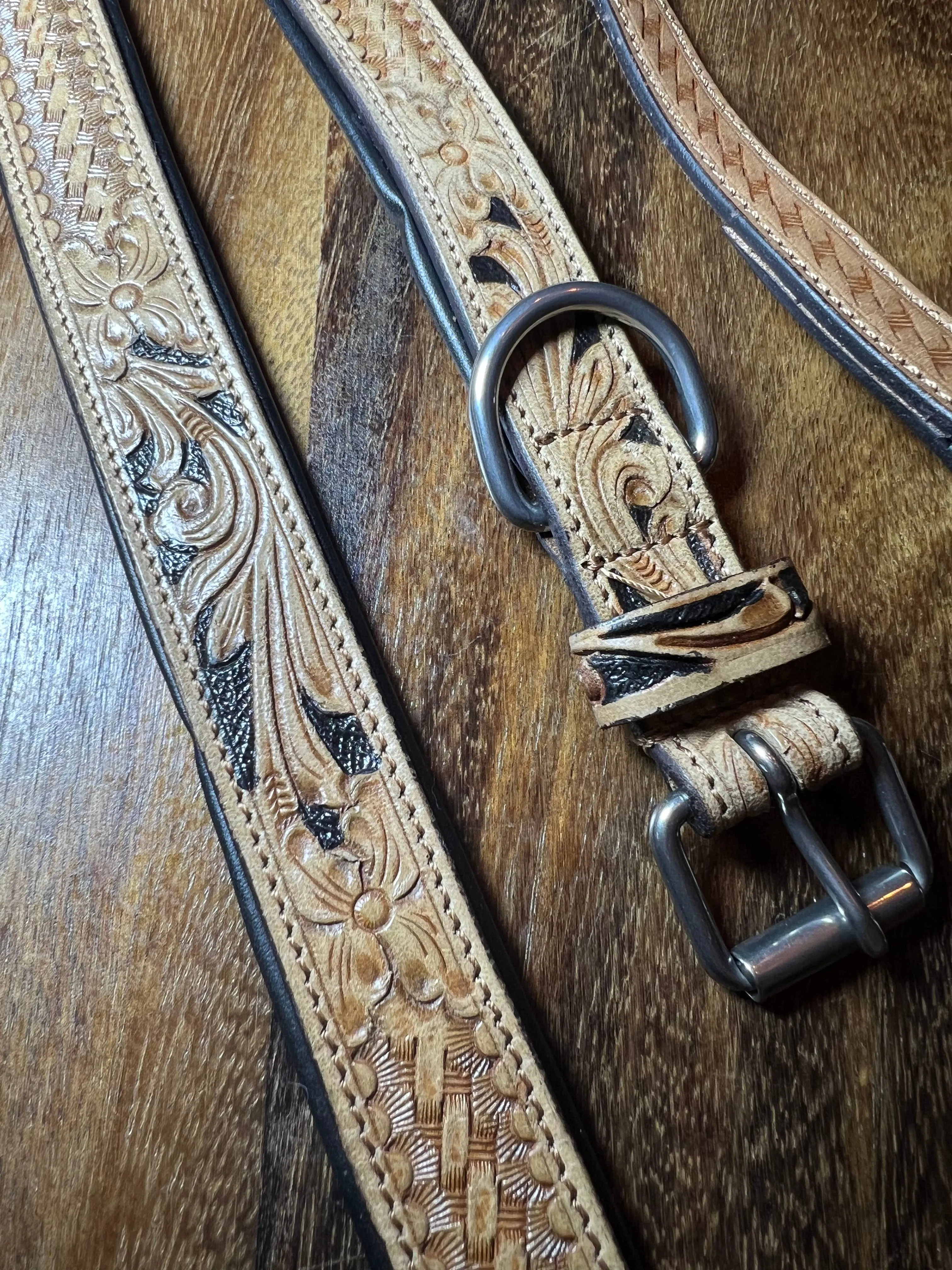 Leash BISBEE Tooled Leather Basket stamp western dog Leash