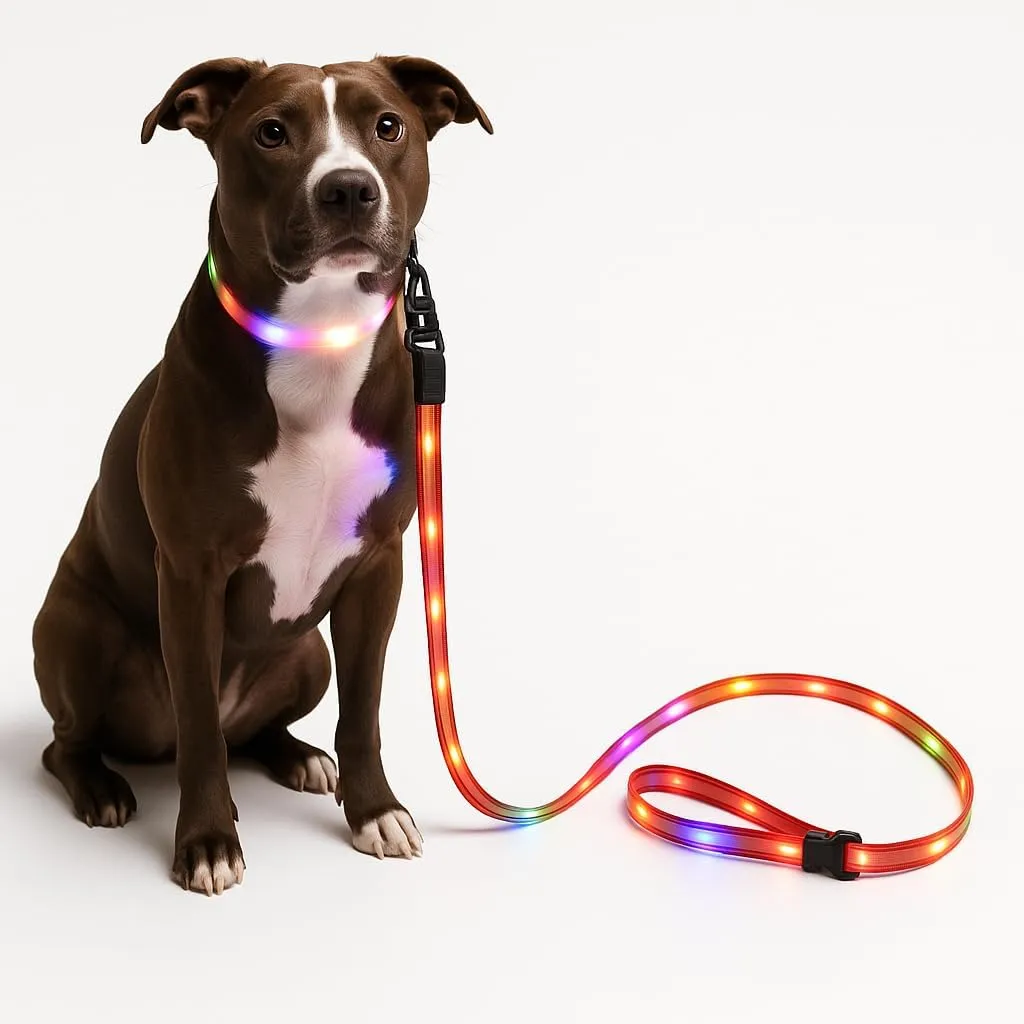 LED Dog Leash - 6ft Light-Up for Evening Walks - High-Visibility LED Lighted Dog Lead for Safety & Peace of Mind - New Version!