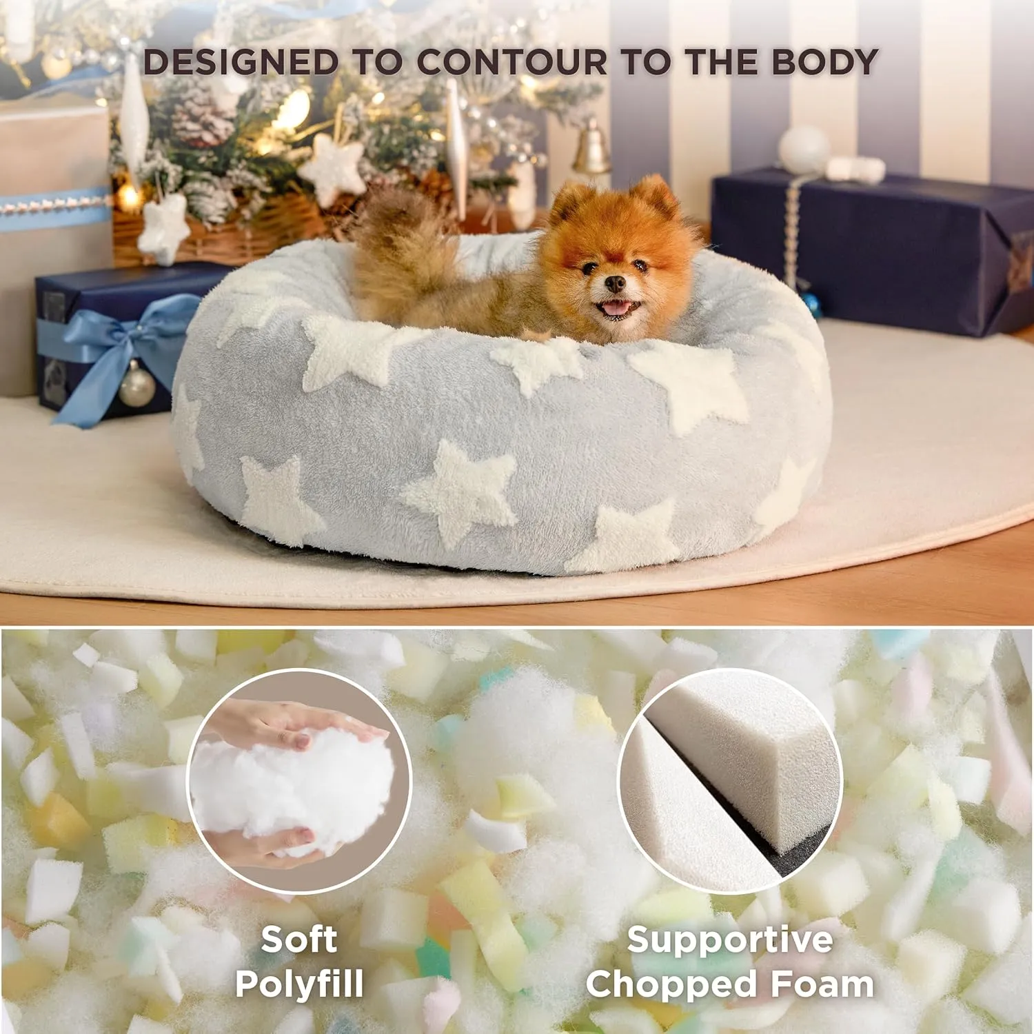Lesure Donut Small Dog Bed - Round Cat Beds for Indoor Cats Anti-Anxiety Calming Pet Beds, Washable Cute Modern Beds with Teddy Sherpa Plush & Anti Slip Bottom, 23 Inch, Galaxy Grey