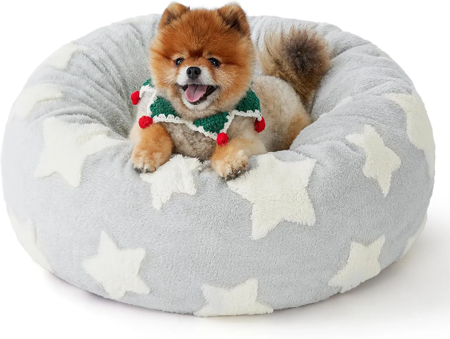 Lesure Donut Small Dog Bed - Round Cat Beds for Indoor Cats Anti-Anxiety Calming Pet Beds, Washable Cute Modern Beds with Teddy Sherpa Plush & Anti Slip Bottom, 23 Inch, Galaxy Grey