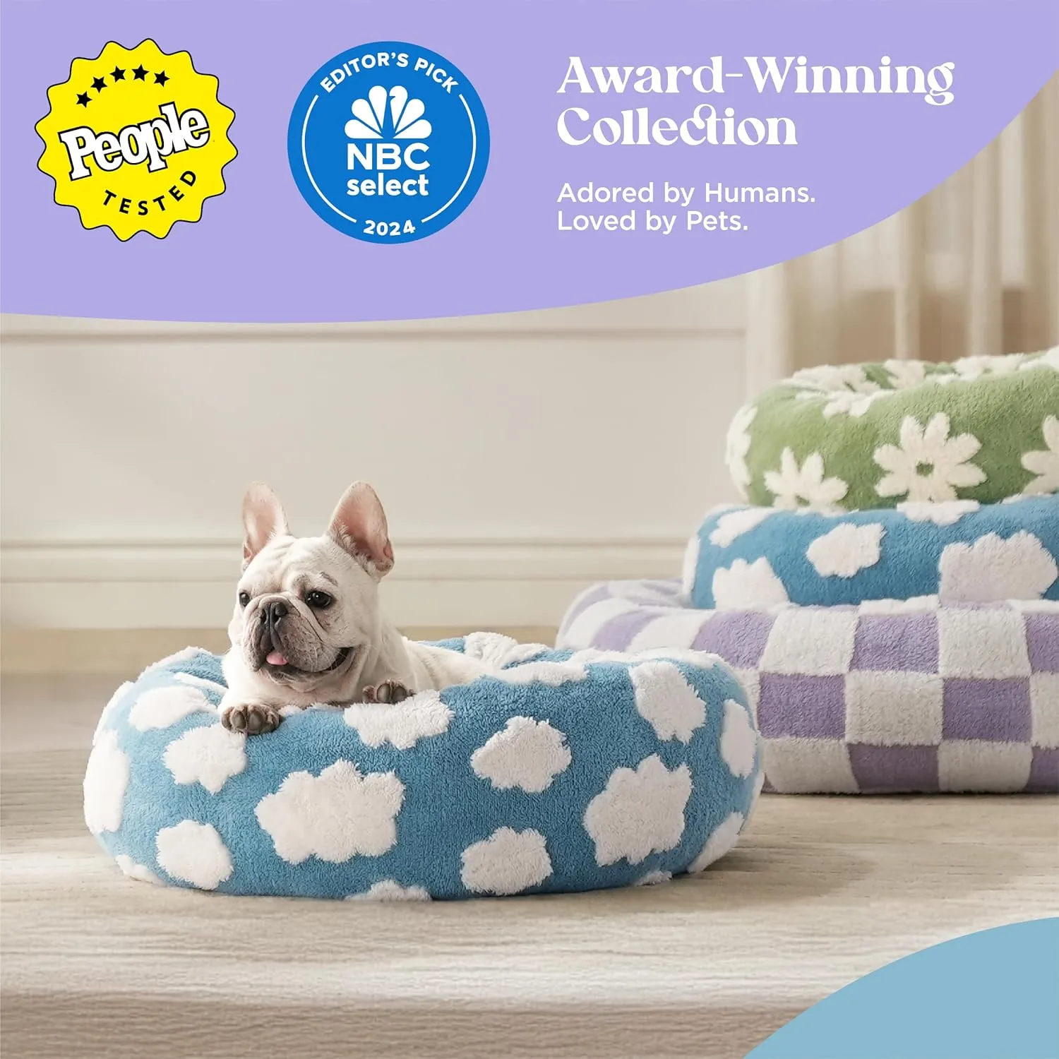 Lesure Donut Small Dog Bed - Round Cat Beds for Indoor Cats Anti-Anxiety Calming Pet Beds, Washable Cute Modern Beds with Teddy Sherpa Plush & Anti Slip Bottom, 23 Inch, Galaxy Grey