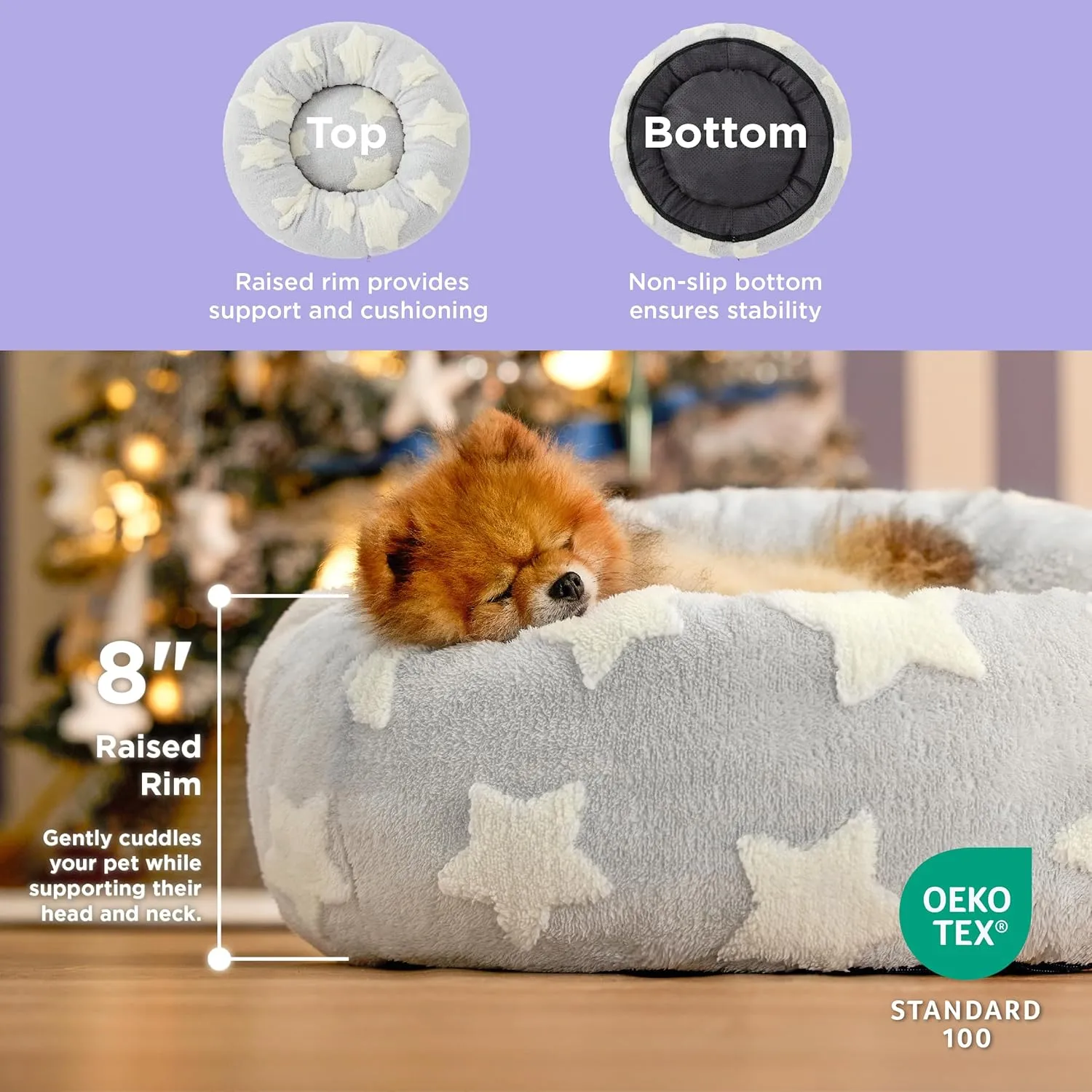 Lesure Donut Small Dog Bed - Round Cat Beds for Indoor Cats Anti-Anxiety Calming Pet Beds, Washable Cute Modern Beds with Teddy Sherpa Plush & Anti Slip Bottom, 23 Inch, Galaxy Grey