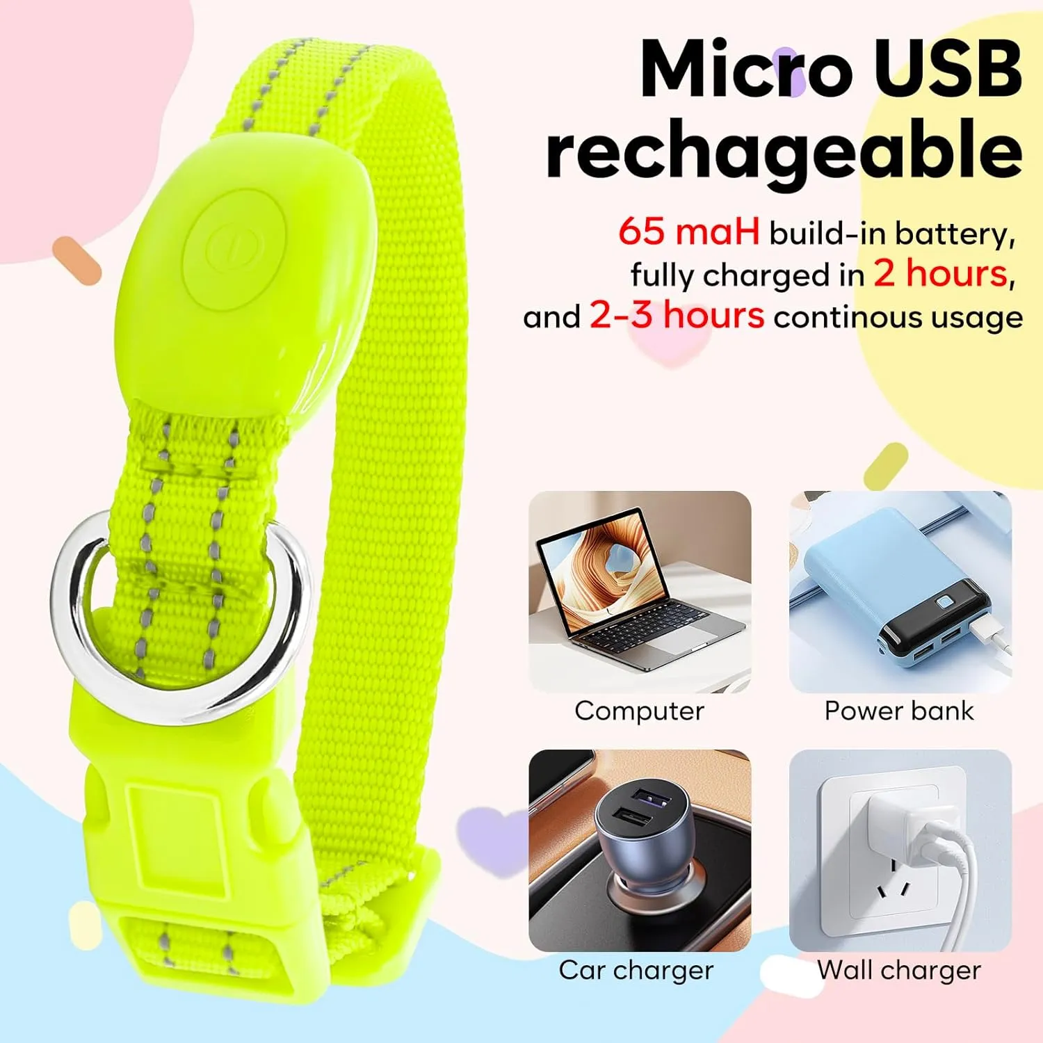 Light Up Dog Collar Rechargeable - Reflective LED Pet Collar for Puppies & Cats, Glowing in The Dark Dog Lights for Night Walking (XS, Green)