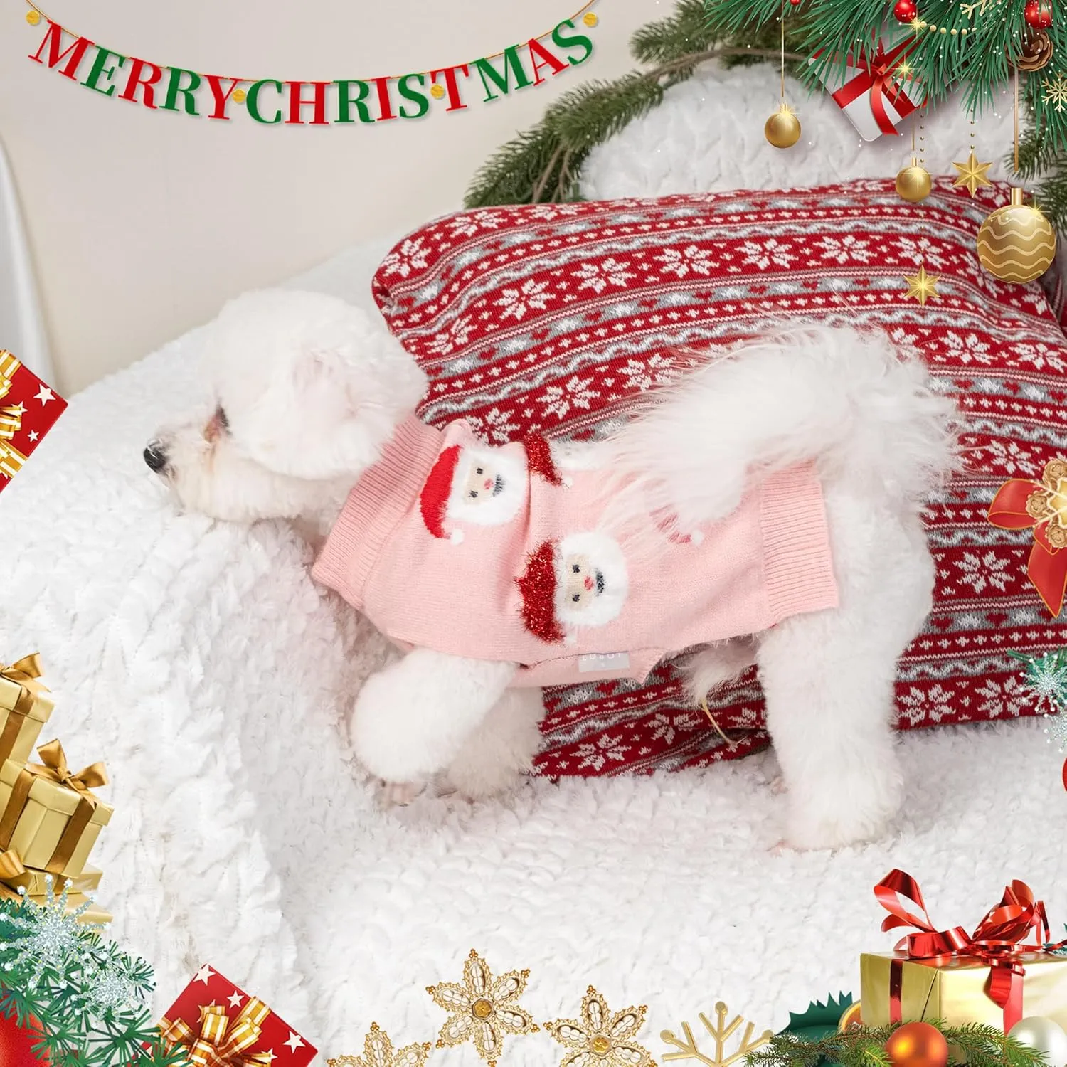 LUBOT New Ugly Christmas Sweaters for Puppy Cute Funny Wintertime and Holiday Parties Knitted Pullover Sweater Santa Small Dog Pink Small