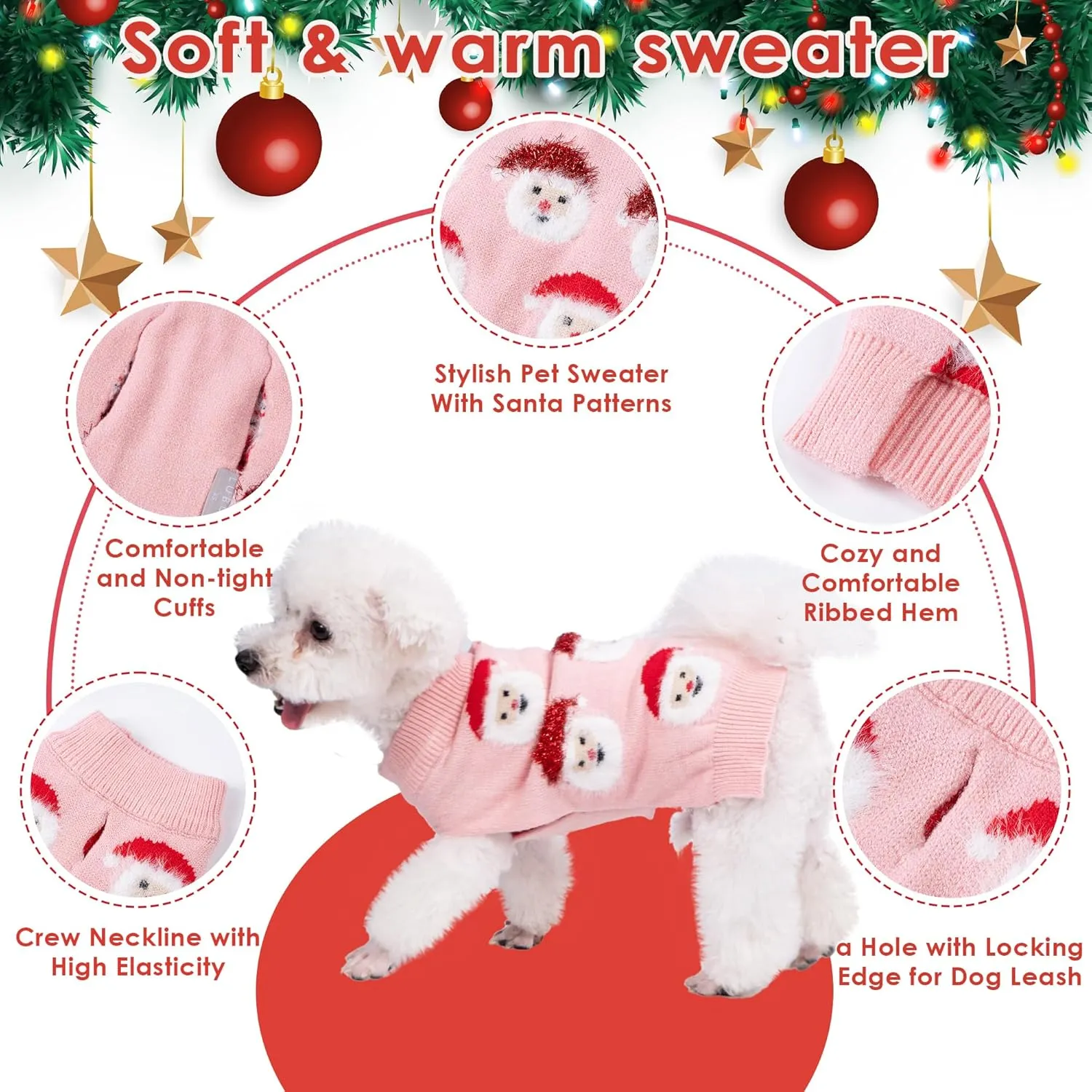 LUBOT New Ugly Christmas Sweaters for Puppy Cute Funny Wintertime and Holiday Parties Knitted Pullover Sweater Santa Small Dog Pink Small