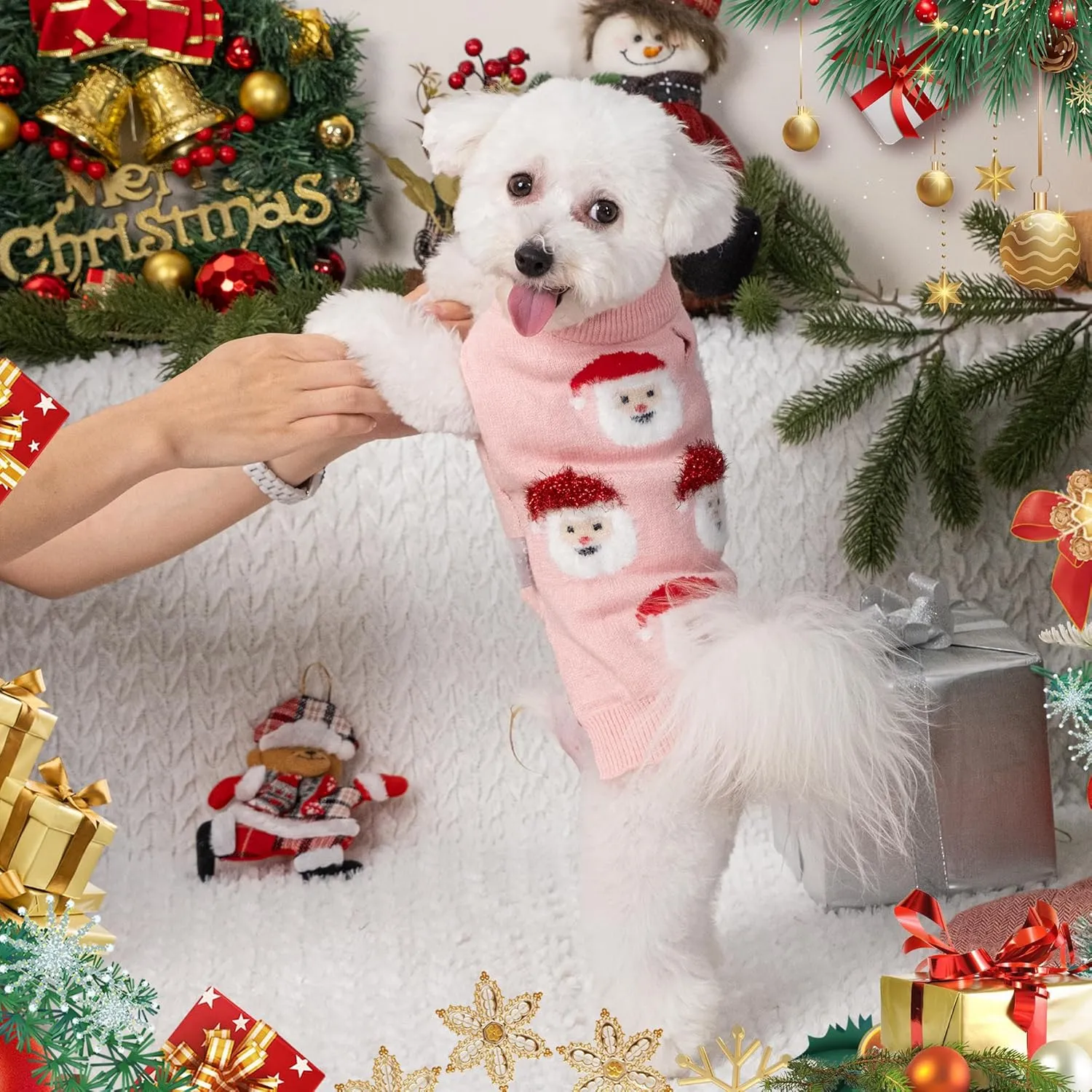 LUBOT New Ugly Christmas Sweaters for Puppy Cute Funny Wintertime and Holiday Parties Knitted Pullover Sweater Santa Small Dog Pink Small