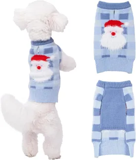 LUBOT New Ugly Christmas Sweaters for Puppy Cute Funny Wintertime and Holiday Parties Knitted Pullover Sweater Small Dog Lattice Santa Blue Small