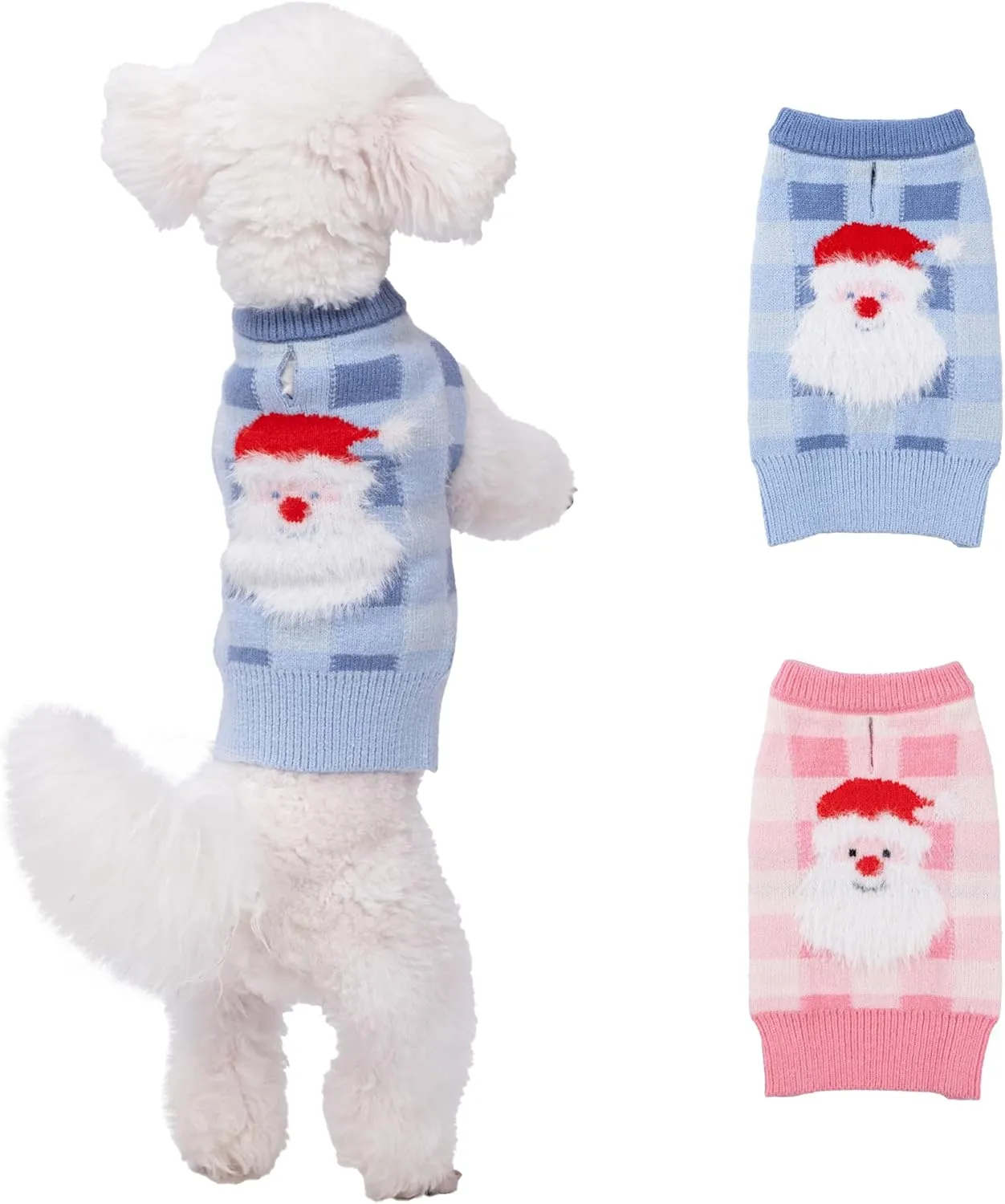 LUBOT New Ugly Christmas Sweaters for Puppy Cute Funny Wintertime and Holiday Parties Knitted Pullover Sweater Small Dog Lattice Santa Blue Small