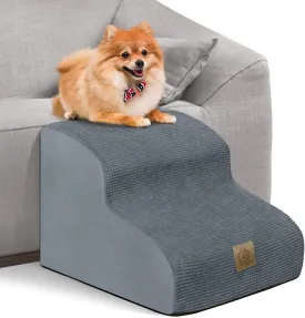 Mestuel Dog Stairs for Small Dogs, 2-Tiers Small Pet Stairs Ramp Steps for Indoor, Foam Dog Stairs Ramp, Pet Stairs Gentle Slope with Nonslip Bottom and Washable Cover, Gray