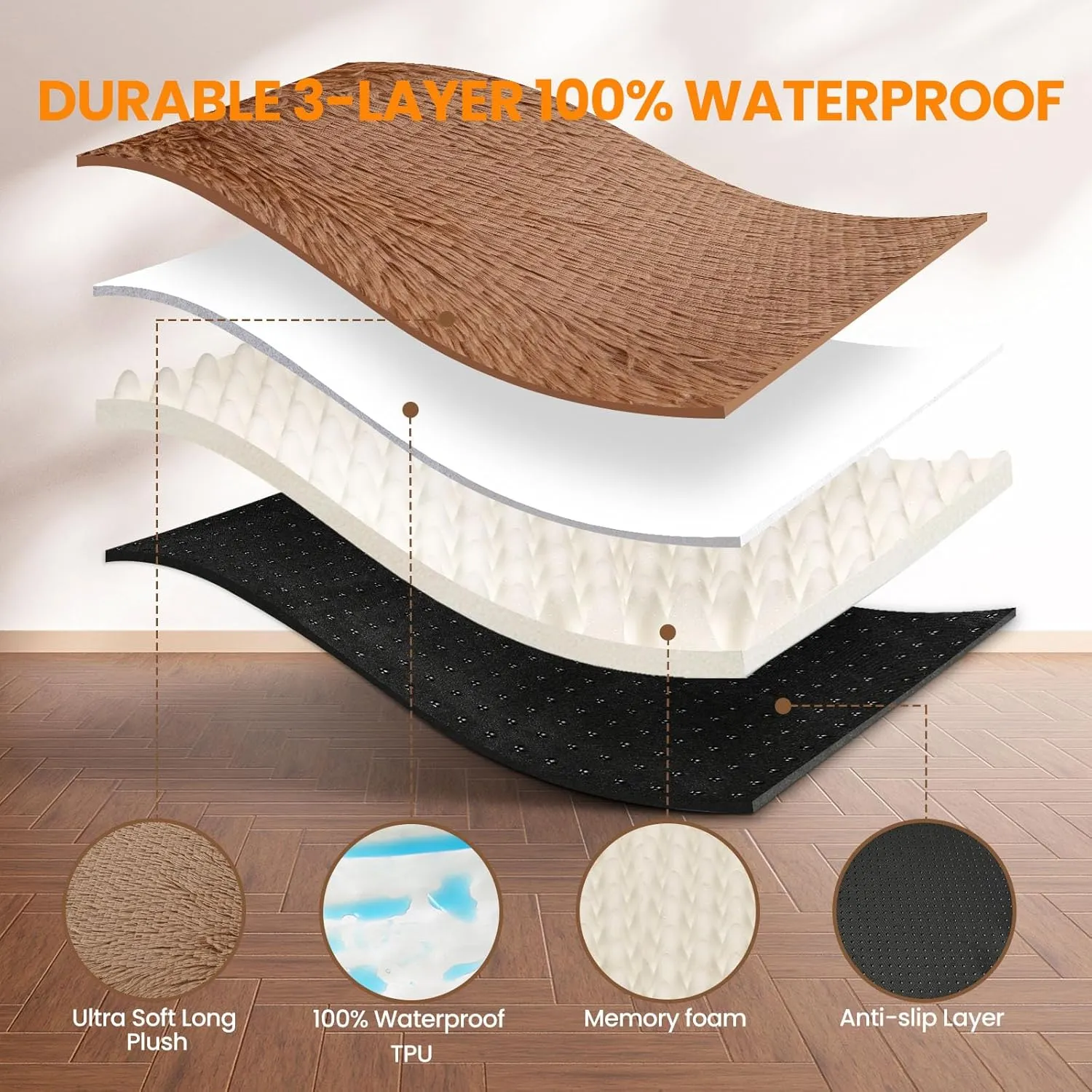 Mewtwo Orthopedic Dog Bed, with Memory Foam Layer,Ultra Plush Comfy, Beds for Large, Medium, Small Dogs, Pet mat Sofa, Removable Washable Cover,40"x30"x4",Khaki