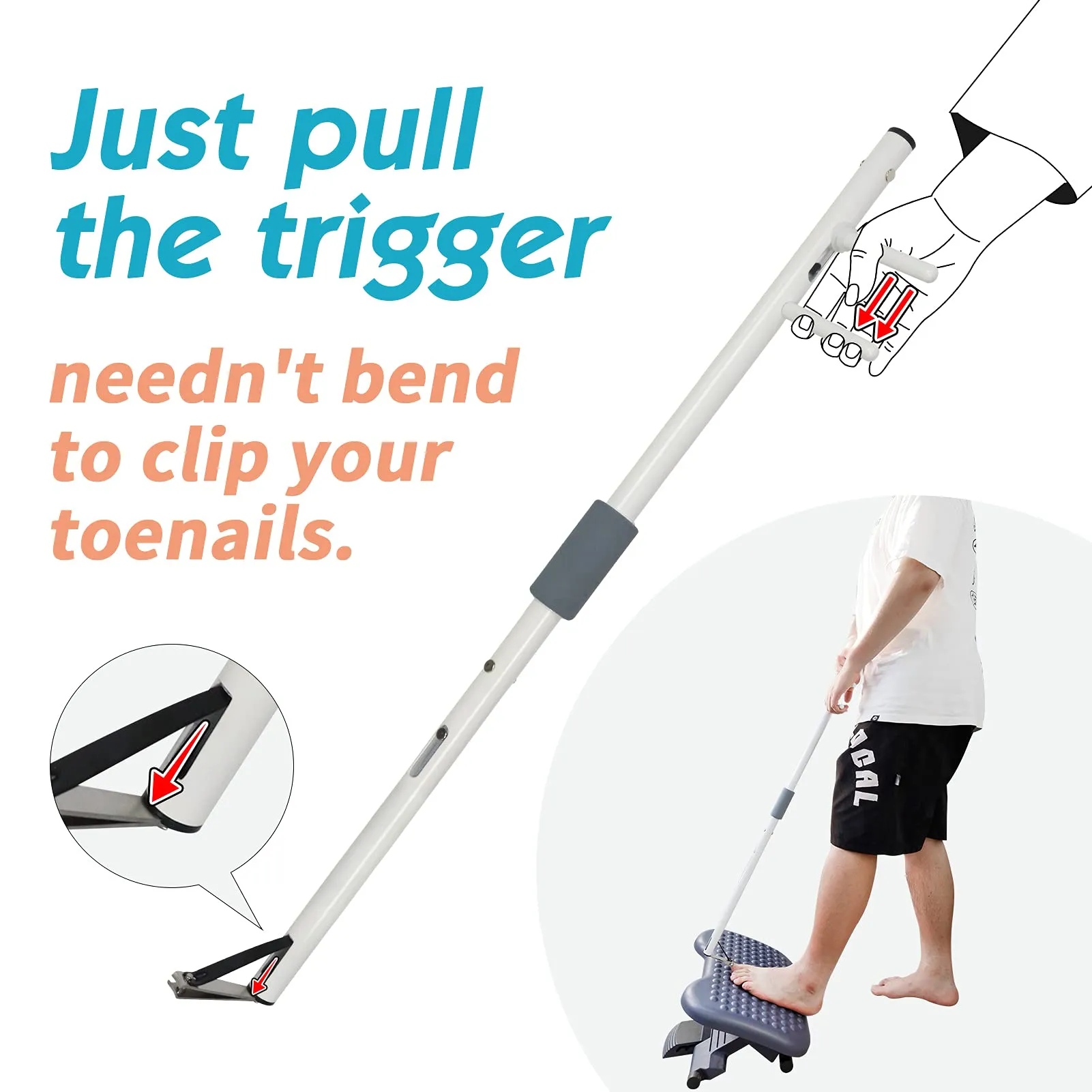 New Long Handled Toenail Clippers 2.0 for Unreachable Toenails, 4MM Big Opening, Nail Clipper Locking Groove, Free Bending Toenails Clippers for the Seniors,Fat,Disabled (L-Length 34.6 inches)