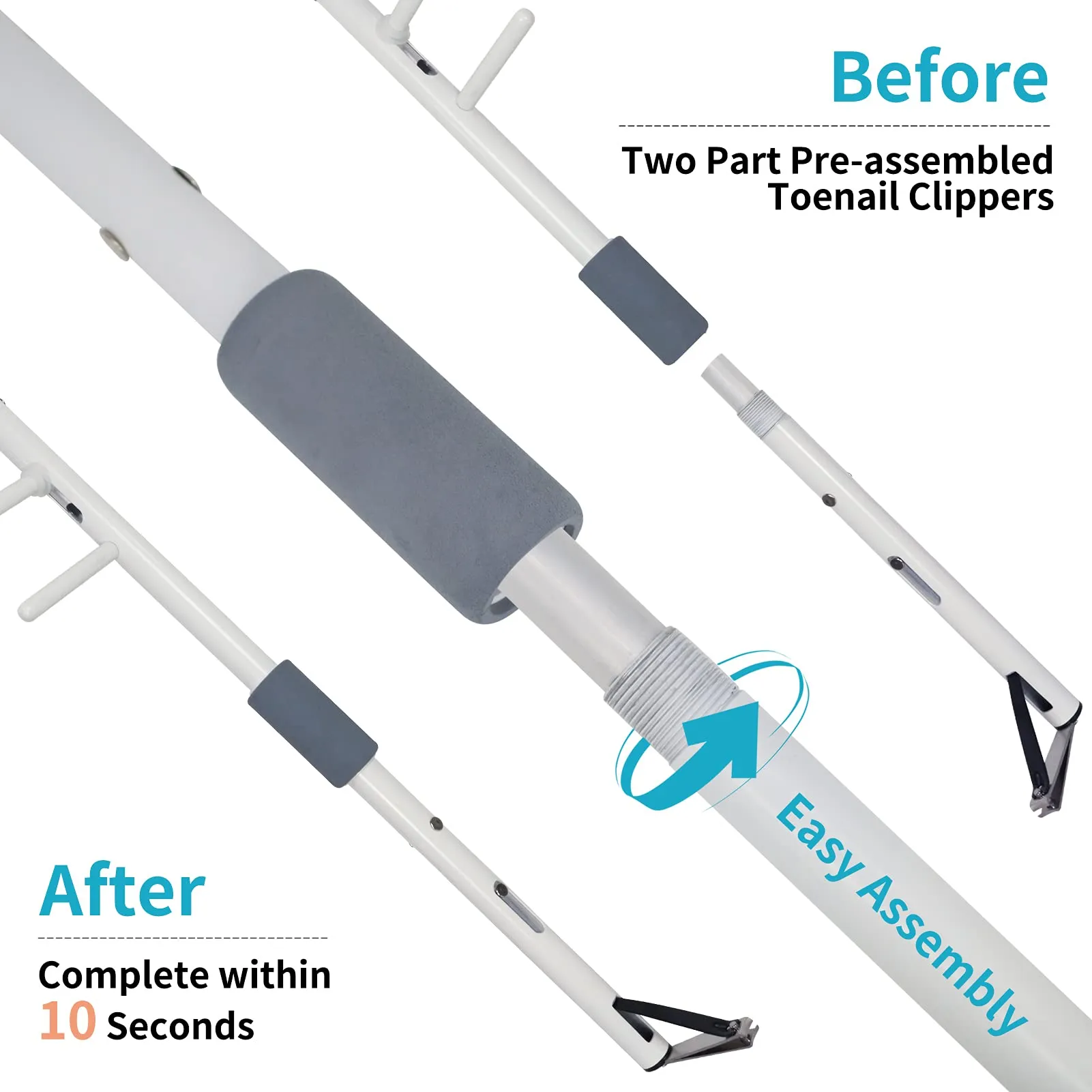 New Long Handled Toenail Clippers 2.0 for Unreachable Toenails, 4MM Big Opening, Nail Clipper Locking Groove, Free Bending Toenails Clippers for the Seniors,Fat,Disabled (L-Length 34.6 inches)