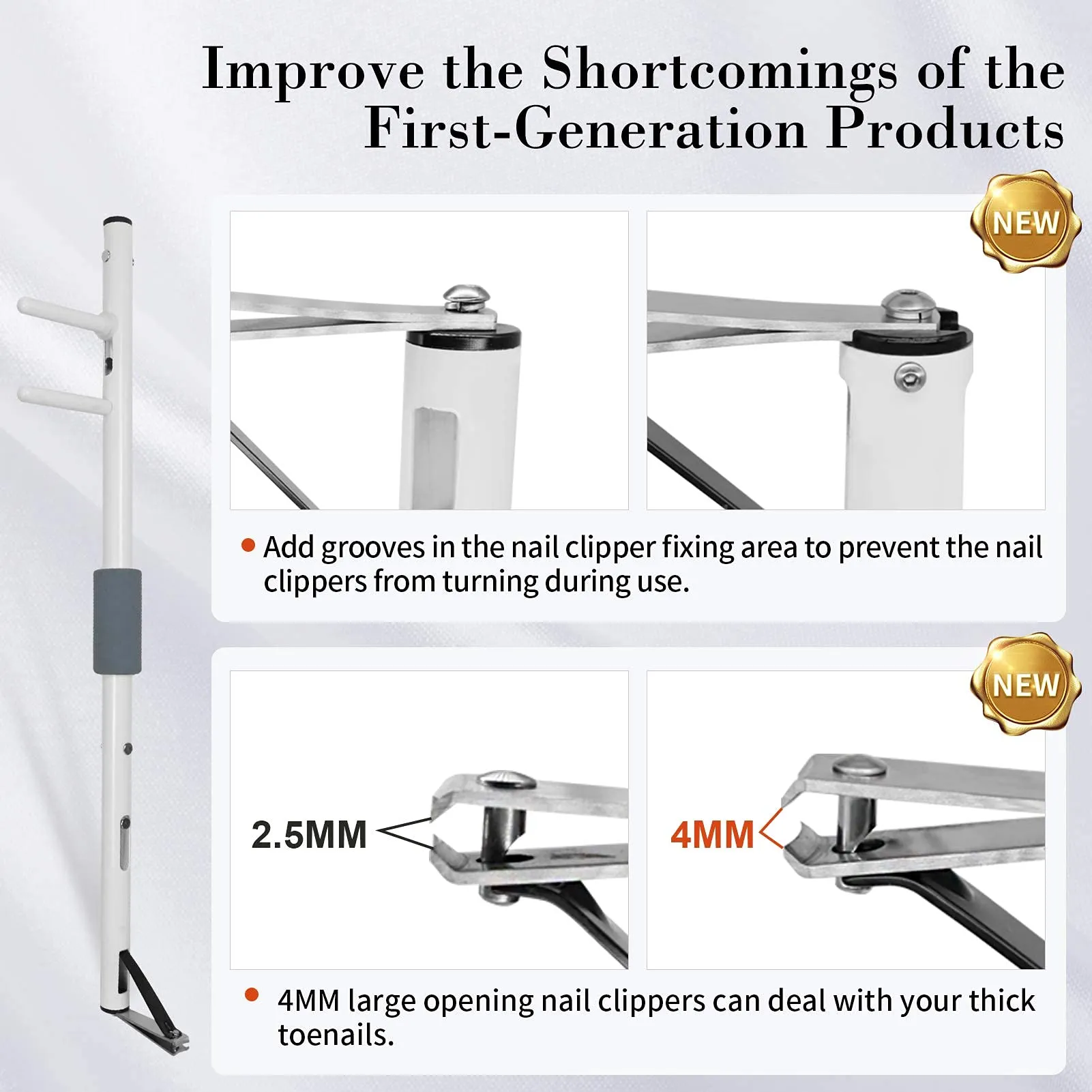 New Long Handled Toenail Clippers 2.0 for Unreachable Toenails, 4MM Big Opening, Nail Clipper Locking Groove, Free Bending Toenails Clippers for the Seniors,Fat,Disabled (L-Length 34.6 inches)