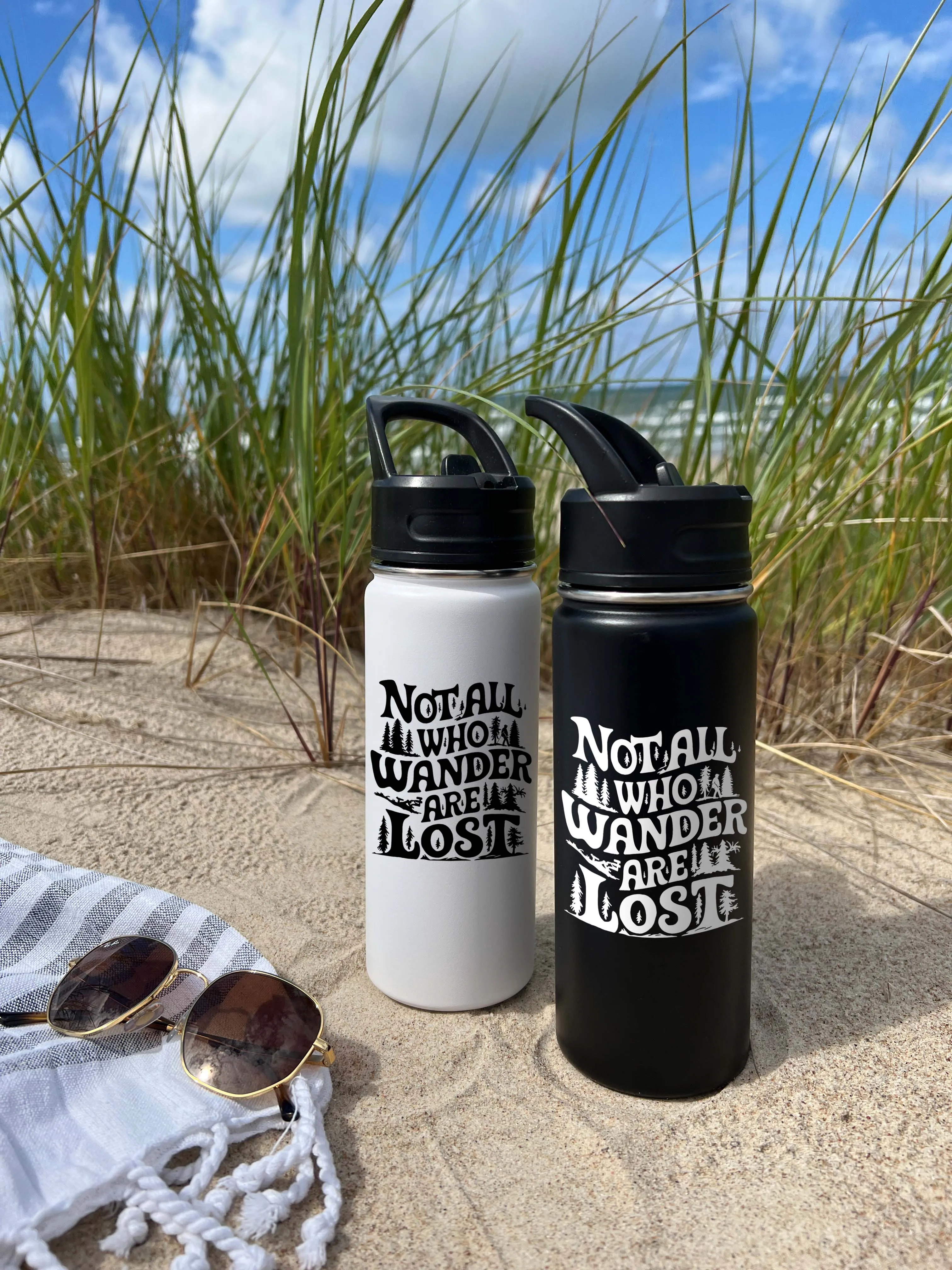 Not Lost just Wandering Sports Water Bottle 18/32 oz, Traveling, Stainless Steel Insulated Flasks, Custom Water Bottle, Name Bottle,  Keeps Cold 24 Hrs