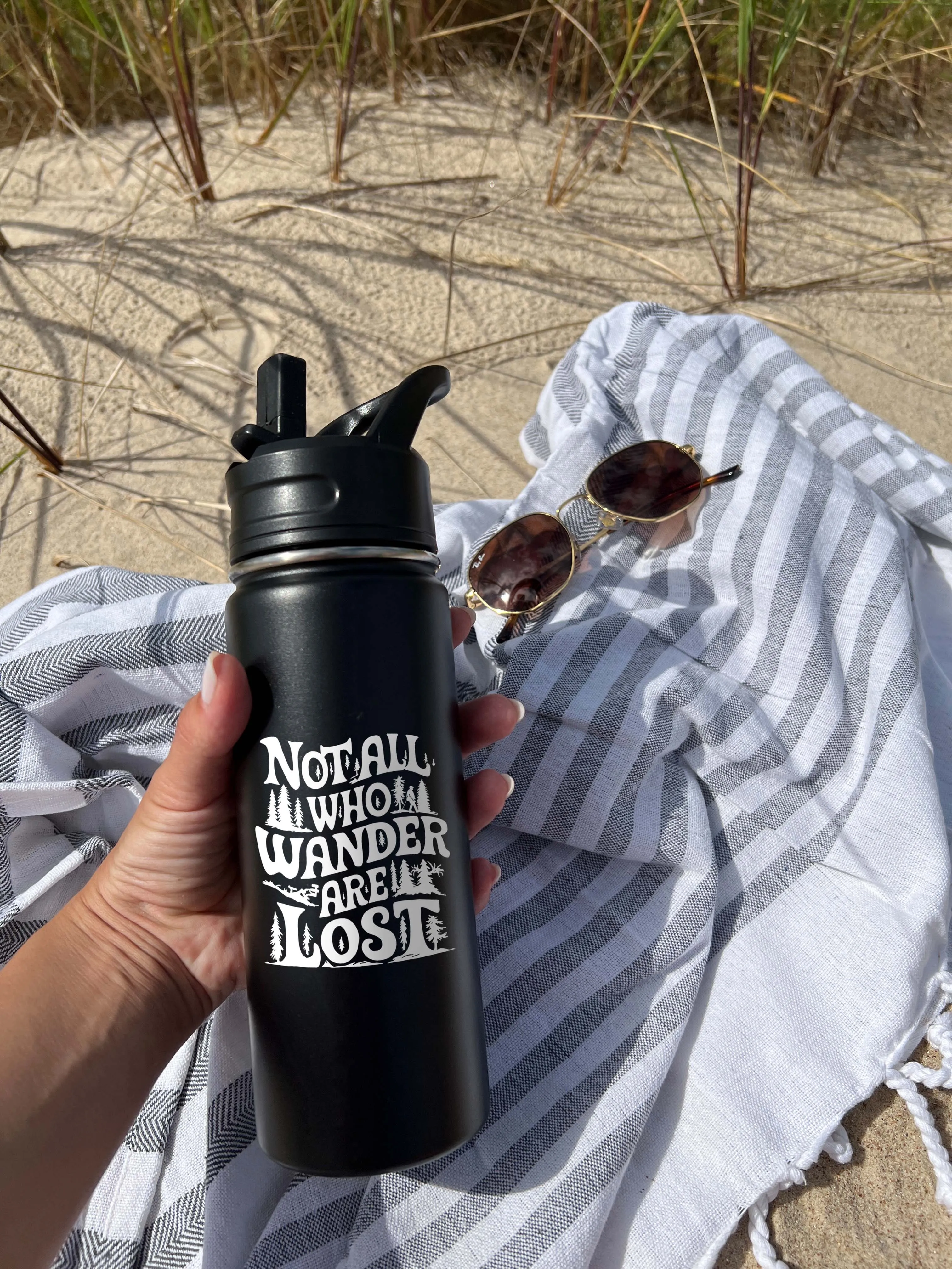 Not Lost just Wandering Sports Water Bottle 18/32 oz, Traveling, Stainless Steel Insulated Flasks, Custom Water Bottle, Name Bottle,  Keeps Cold 24 Hrs