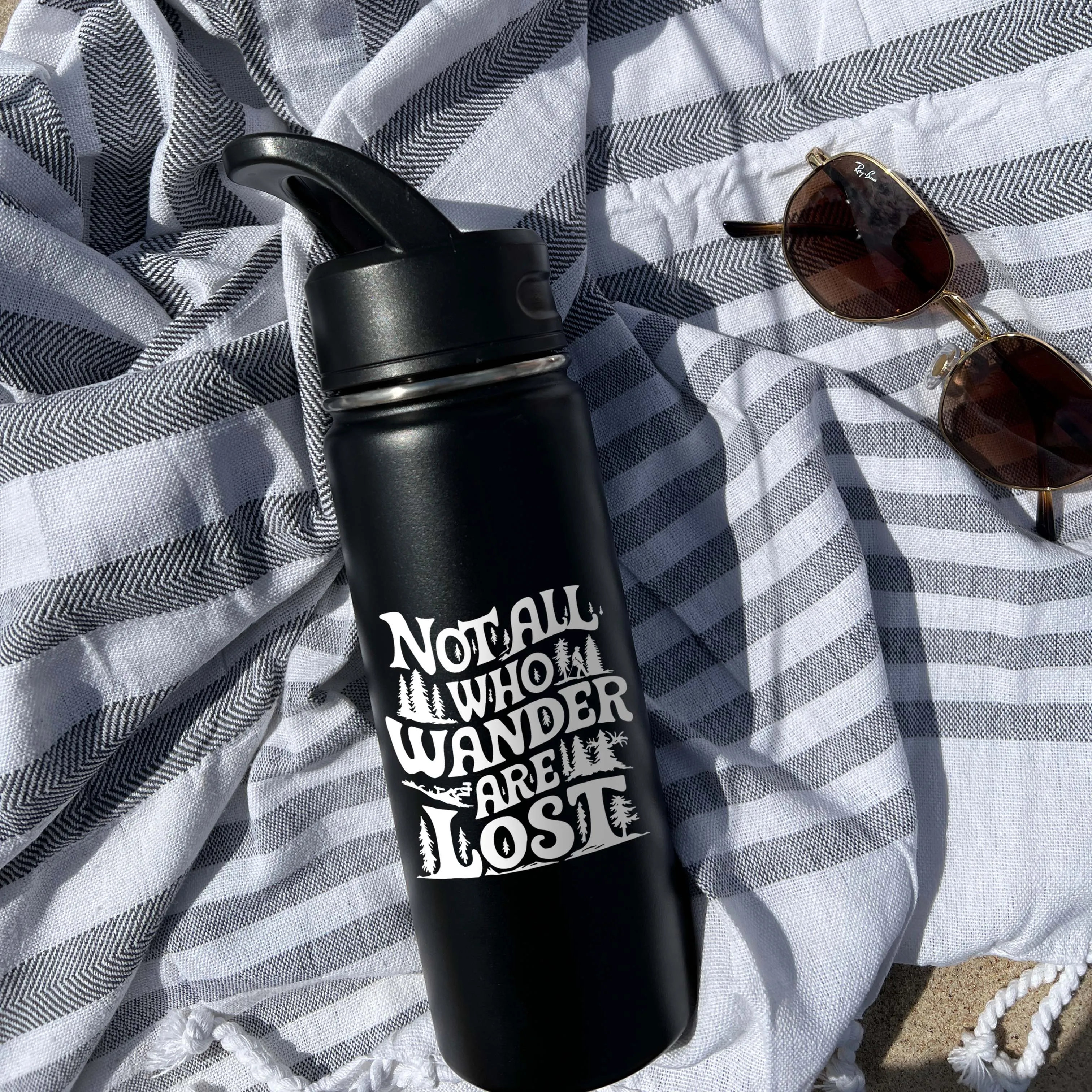 Not Lost just Wandering Sports Water Bottle 18/32 oz, Traveling, Stainless Steel Insulated Flasks, Custom Water Bottle, Name Bottle,  Keeps Cold 24 Hrs
