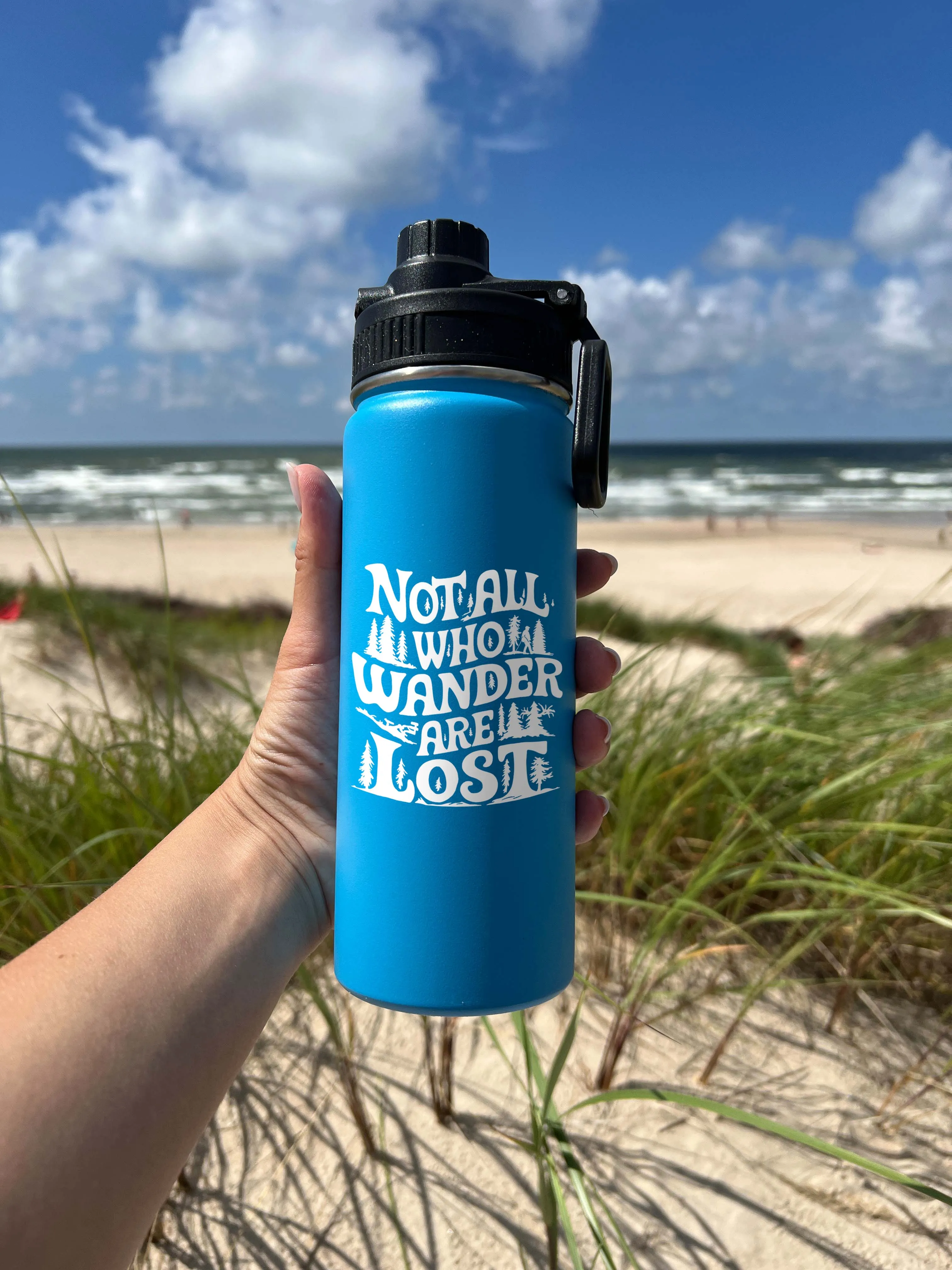 Not Lost just Wandering Sports Water Bottle 18/32 oz, Traveling, Stainless Steel Insulated Flasks, Custom Water Bottle, Name Bottle,  Keeps Cold 24 Hrs