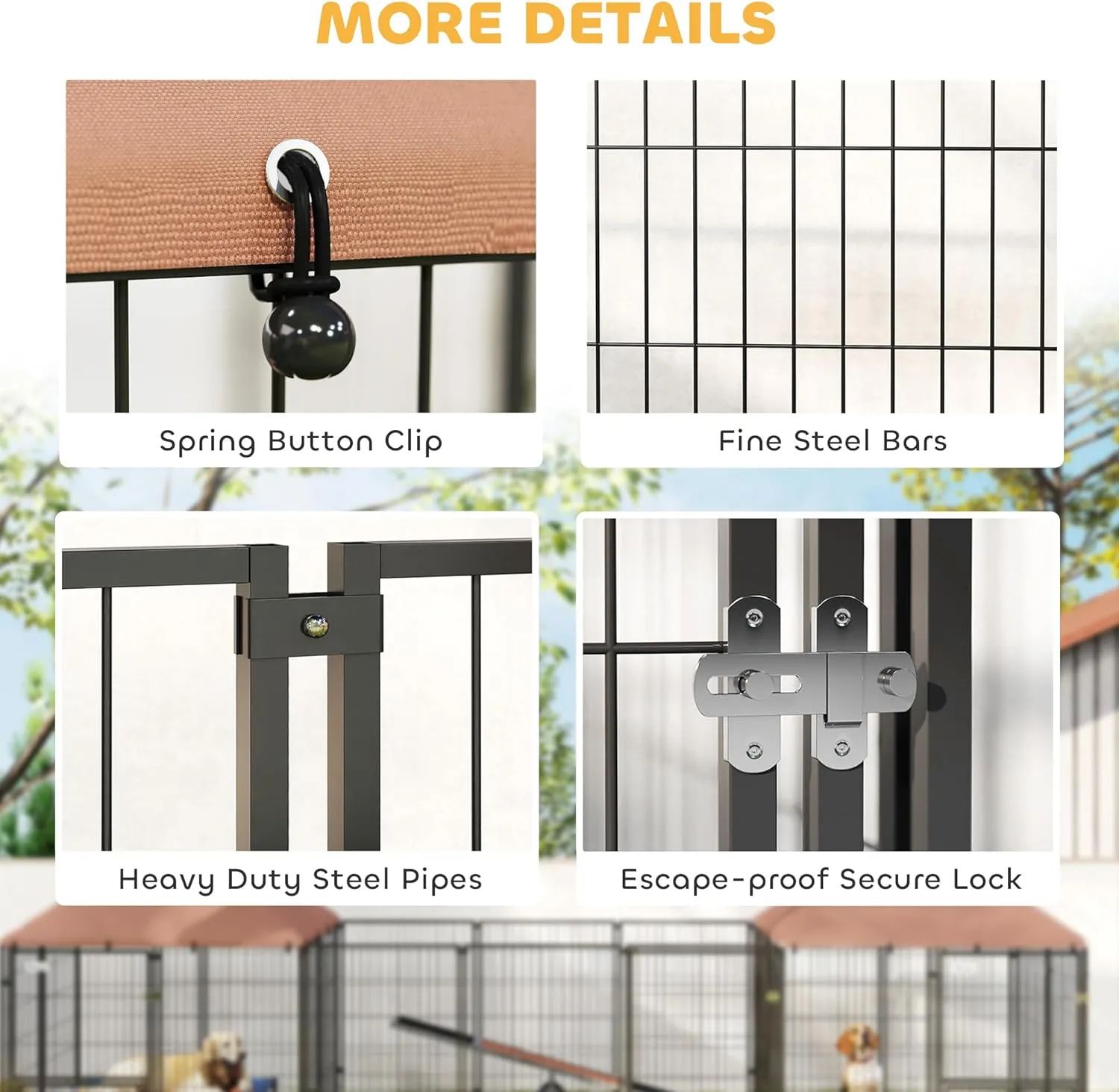 PawHut Dog Kennel Outside with 2 Rooms, Large Outdoor Dog Kennel Run with Rotating & Adjustable Height Bowls, Waterproof & UV-Resistant Canopy, Welded Wire Pet Enclosure Playpen, 16.2' x 4.7' x 5.1'