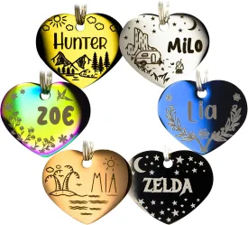 Personalized Dog Tag with 5 Lines of Custom Deep Engraved Durable Stainless Steel Pet ID Name Tag Designer Regular Size Heart