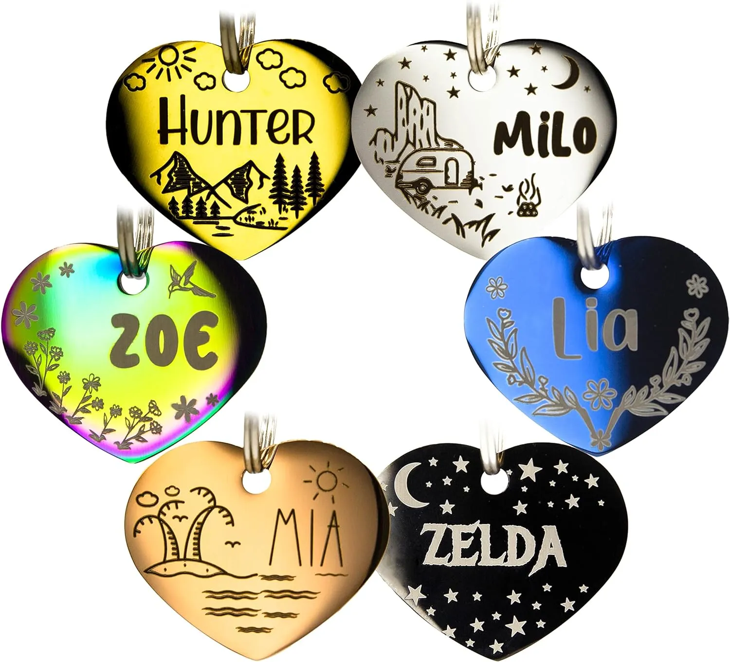 Personalized Dog Tag with 5 Lines of Custom Deep Engraved Durable Stainless Steel Pet ID Name Tag Designer Regular Size Heart