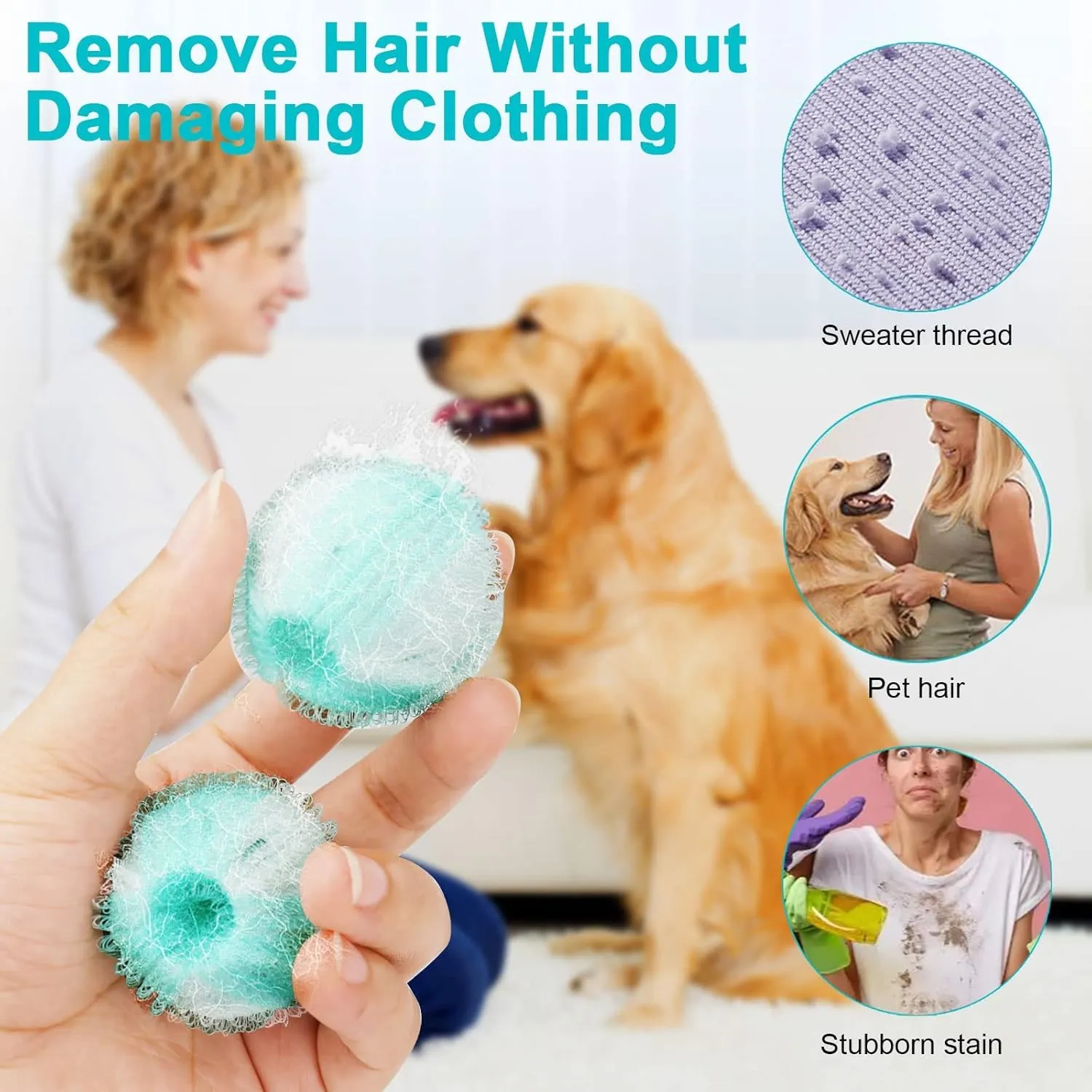 Pet Hair Remover and Laundry Ball Set, Reusable Dog Hair Remover for Laundry, Lint Catcher Laundry Ball in Washing Machine, Pet Hair Catcher for Clothes, Bedding (Blue, Large)