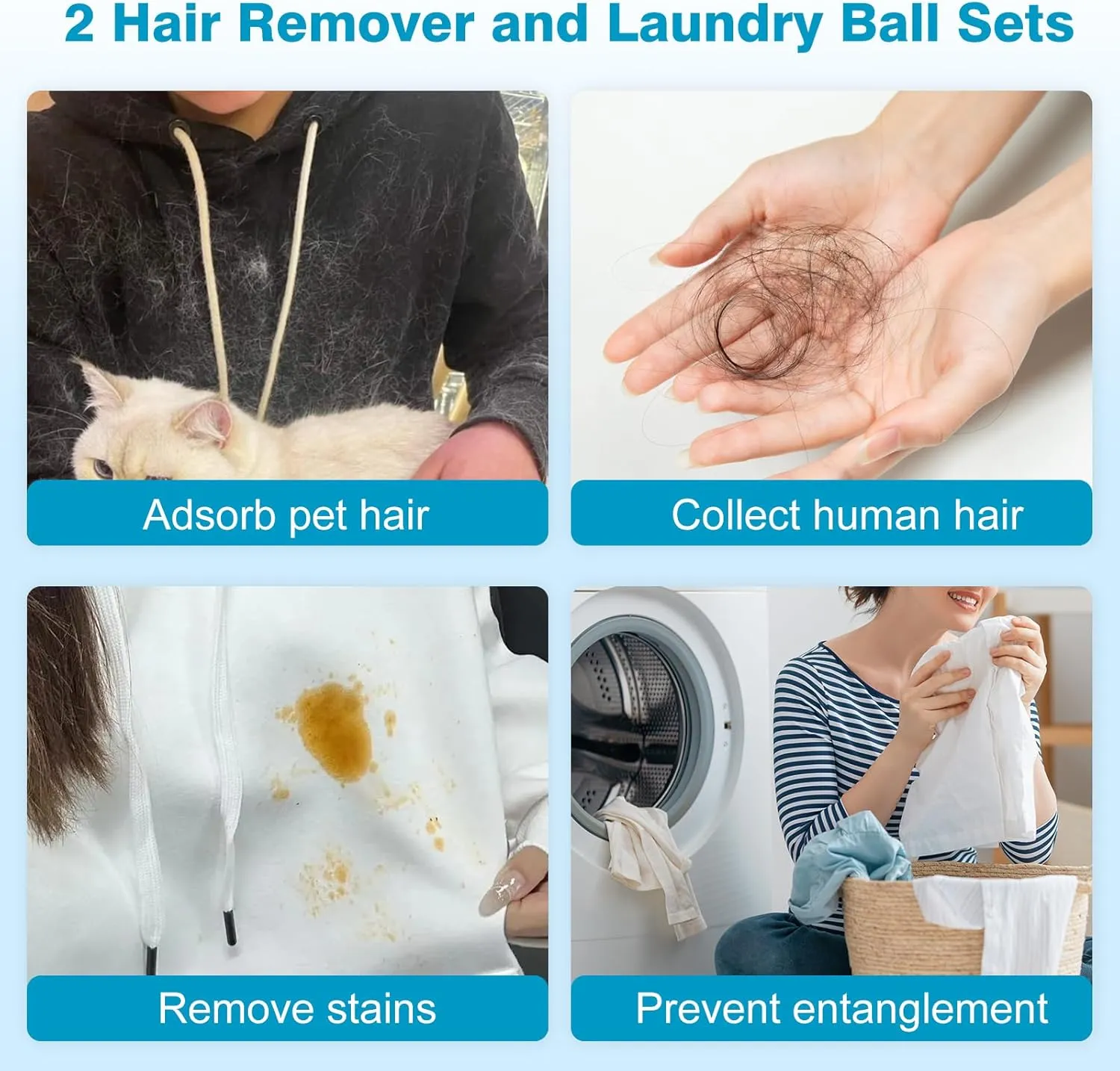 Pet Hair Remover and Laundry Ball Set, Reusable Dog Hair Remover for Laundry, Lint Catcher Laundry Ball in Washing Machine, Pet Hair Catcher for Clothes, Bedding (Blue, Large)