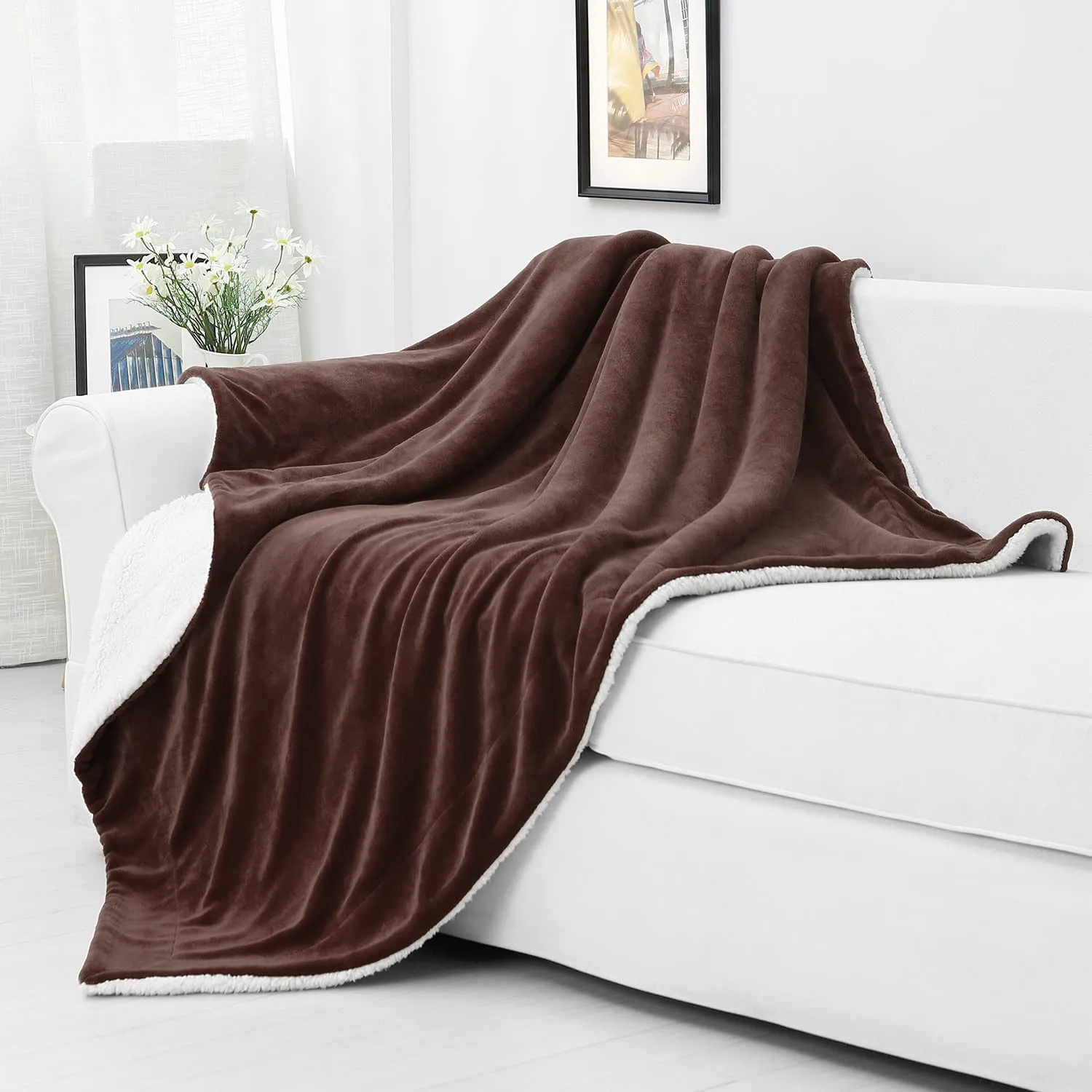 Plush Sherpa Fleece Throw Blanket Brown