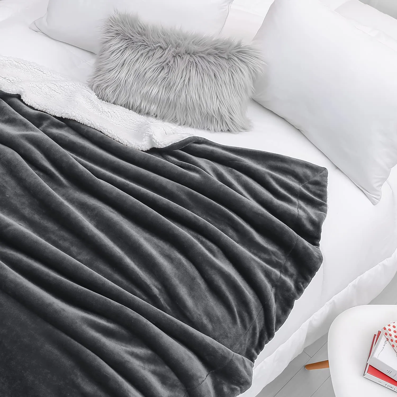 Plush Sherpa Fleece Throw Blanket Grey
