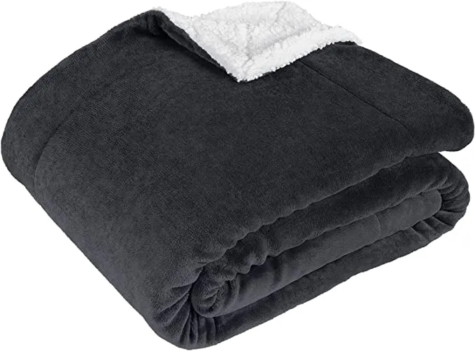 Plush Sherpa Fleece Throw Blanket Grey