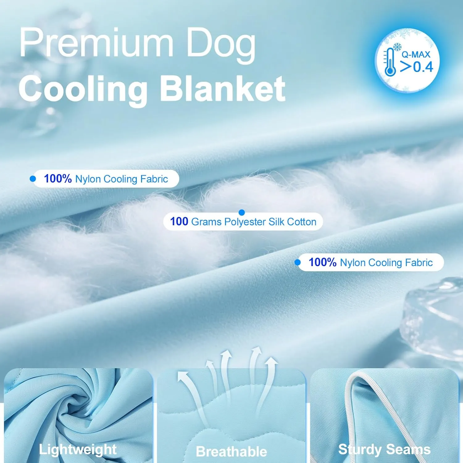 Premium Cooling Dog Blanket, Q-MAX>0.4 Cooling Blanket for Dogs, Washable Lightweight Summer Quilt for Pets and Humans, Self Cool Quilt for Cats, Cool Throw for Hot Sleepers, 30"40", L, Blue
