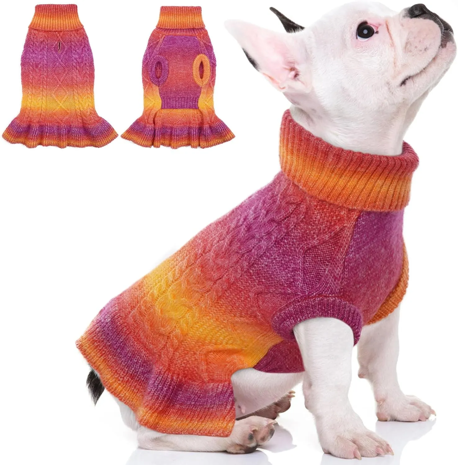 QBLEEV Small Dog Sweaters for Girls, Dog Christmas Sweaters Pullover Dog Sweater Dress Puppy Sweaters Soft Pet Sweaters Warm Winter Fall Dog Sweaters Vest Turtleneck Dog Sweaters for Dogs Female XS