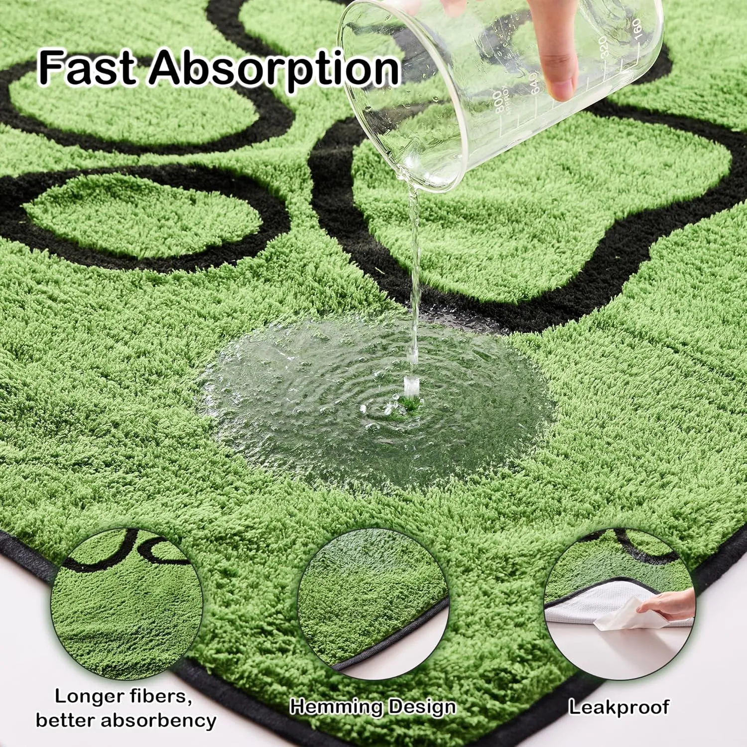 Qeils Washable Pee Pads for Dogs, 4 Pack Super Absorbent Reusable Puppy Pads with Green Long Wool for Potty Training, Floor, Couch, Bed, and Crate,30"x 34"