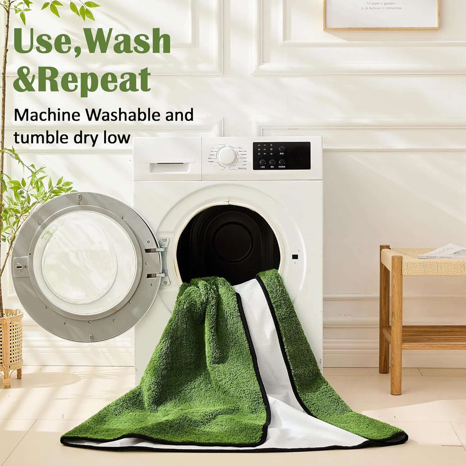 Qeils Washable Pee Pads for Dogs, 4 Pack Super Absorbent Reusable Puppy Pads with Green Long Wool for Potty Training, Floor, Couch, Bed, and Crate,30"x 34"