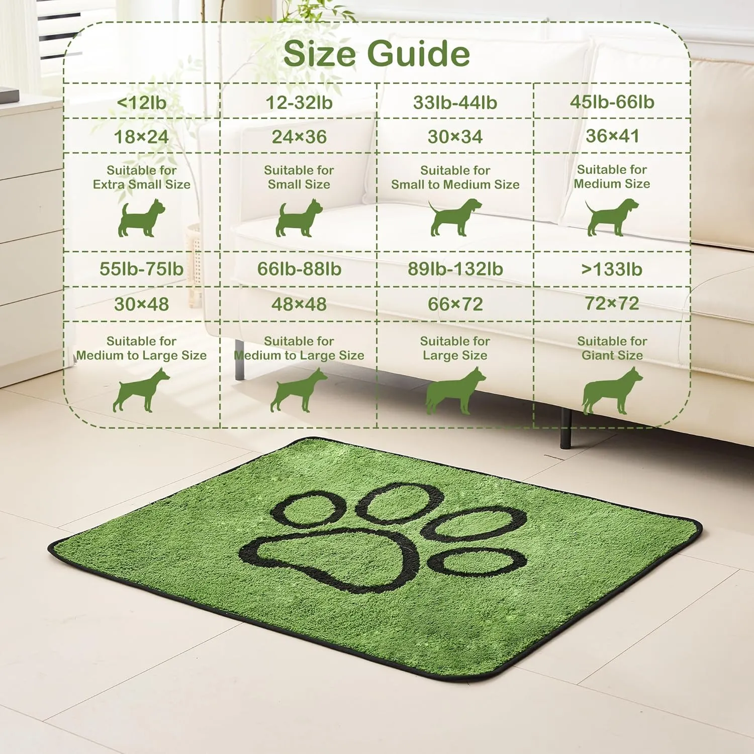 Qeils Washable Pee Pads for Dogs, 4 Pack Super Absorbent Reusable Puppy Pads with Green Long Wool for Potty Training, Floor, Couch, Bed, and Crate,30"x 34"