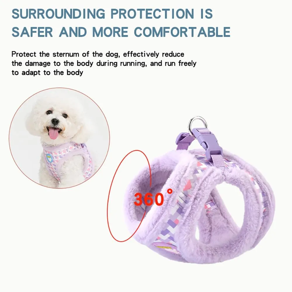 Small Dog Harness and Leash Set, Winter Warm Dog Vest Harness, Soft Plush Padded Puppy Harness with Quick Release Buckles for Walking (Purple,XS)