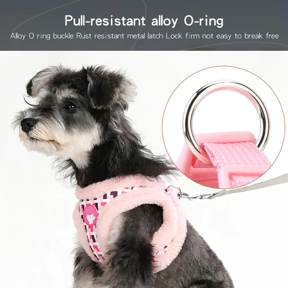 Small Dog Harness and Leash Set, Winter Warm Dog Vest Harness, Soft Plush Padded Puppy Harness with Quick Release Buckles for Walking (Purple,XS)
