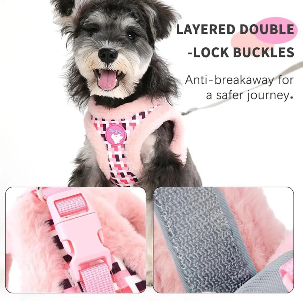 Small Dog Harness and Leash Set, Winter Warm Dog Vest Harness, Soft Plush Padded Puppy Harness with Quick Release Buckles for Walking (Purple,XS)