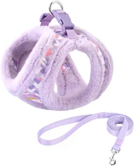 Small Dog Harness and Leash Set, Winter Warm Dog Vest Harness, Soft Plush Padded Puppy Harness with Quick Release Buckles for Walking (Purple,XS)