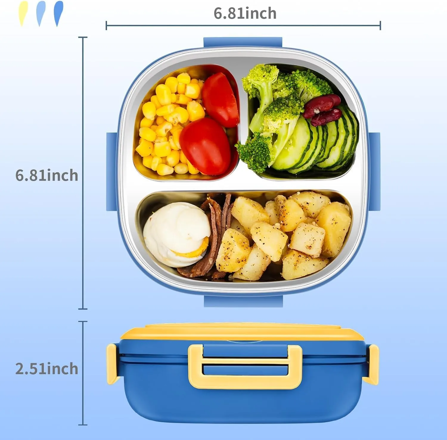 Small Stainless Steel Bento Box or Snack Box for Toddlers(Ages 0-2)3-Compartment Lunch Set with Portable CutleryLeakProof,Dishwasher Safe & BPA-Free,Daycare,Preschool,Travel(Blue,Not Insulated)