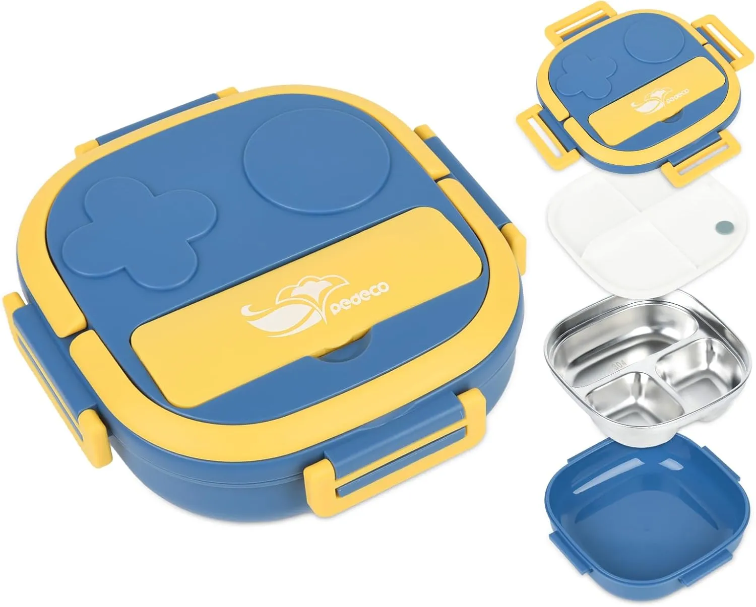 Small Stainless Steel Bento Box or Snack Box for Toddlers(Ages 0-2)3-Compartment Lunch Set with Portable CutleryLeakProof,Dishwasher Safe & BPA-Free,Daycare,Preschool,Travel(Blue,Not Insulated)