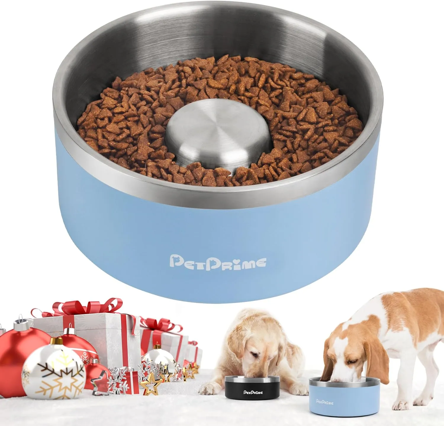 Stainless Steel Slow Feeder Dog Bowls Non Slip Spill Proof Metal Slow Eating Dringking Weighted Bowl Cats Pet Food Water Dish Feeding for Large Medium Small Breed Dogs(60oz/7cups)