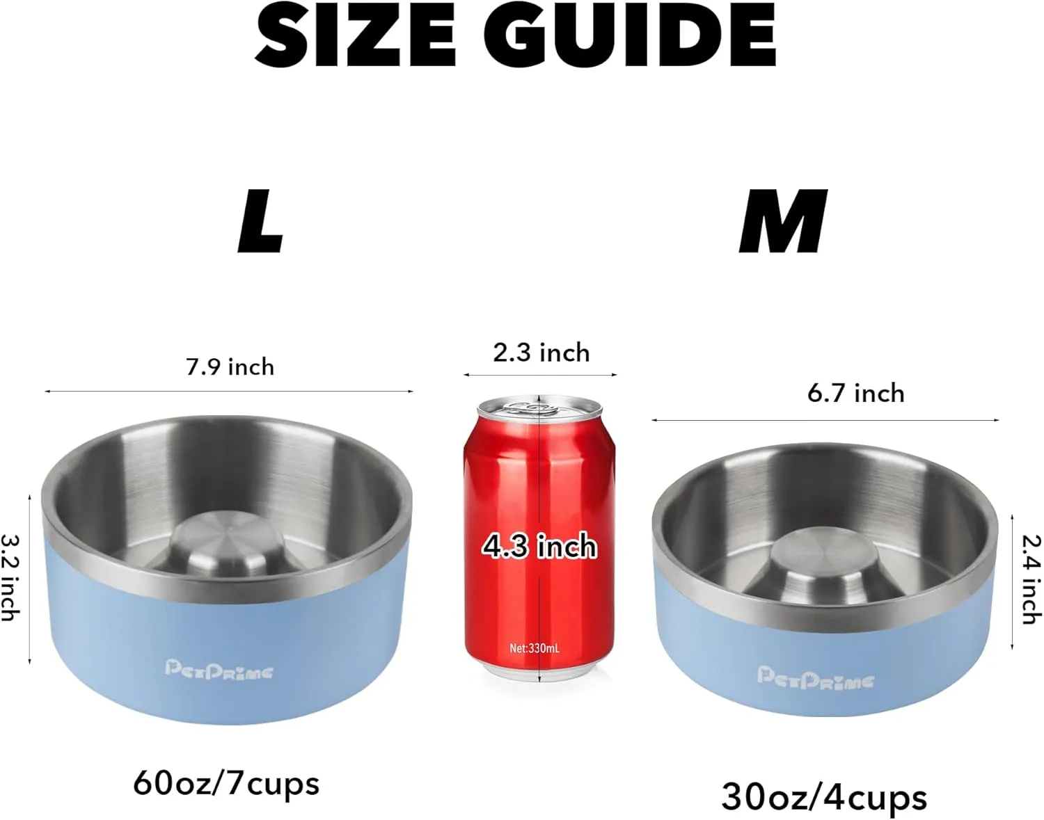 Stainless Steel Slow Feeder Dog Bowls Non Slip Spill Proof Metal Slow Eating Dringking Weighted Bowl Cats Pet Food Water Dish Feeding for Large Medium Small Breed Dogs(60oz/7cups)