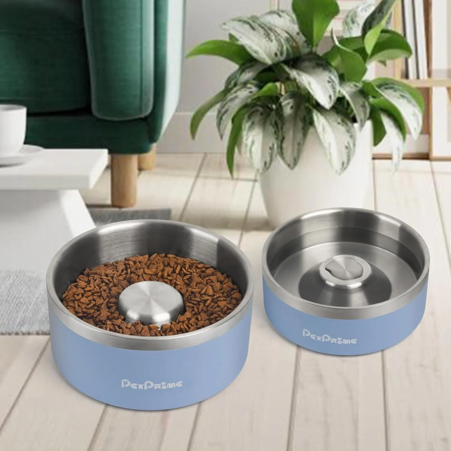 Stainless Steel Slow Feeder Dog Bowls Non Slip Spill Proof Metal Slow Eating Dringking Weighted Bowl Cats Pet Food Water Dish Feeding for Large Medium Small Breed Dogs(60oz/7cups)