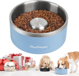 Stainless Steel Slow Feeder Dog Bowls Non Slip Spill Proof Metal Slow Eating Dringking Weighted Bowl Cats Pet Food Water Dish Feeding for Large Medium Small Breed Dogs(60oz/7cups)
