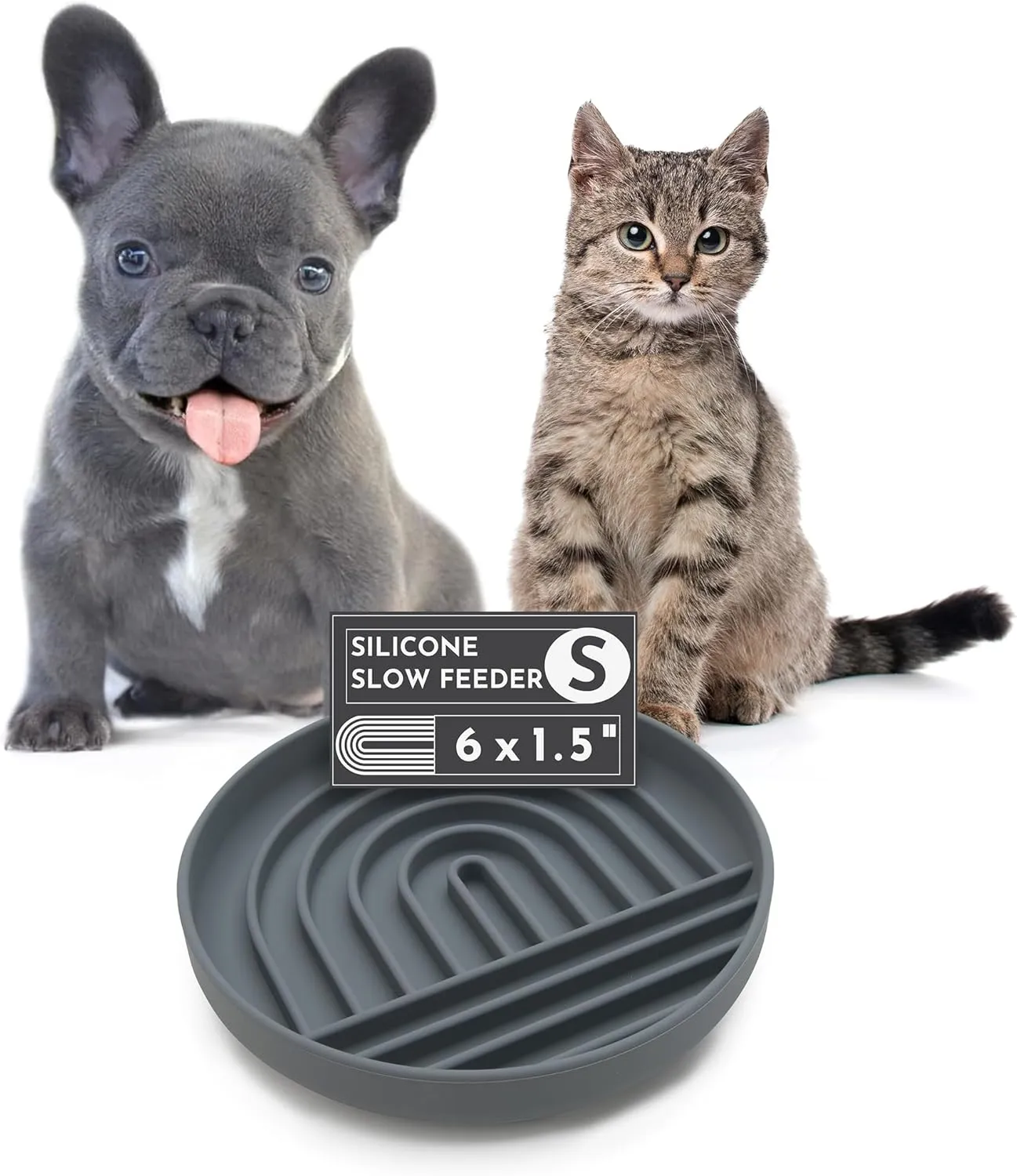 The Slowdown Bowl - Silicone Slow Feeder, Slow Eating, Modern Lick Mat Design, Reduces Gulping, Dishwasher Fit, for All Cat & Dog Breeds, Mealtime Challenge, Small-Charcoal